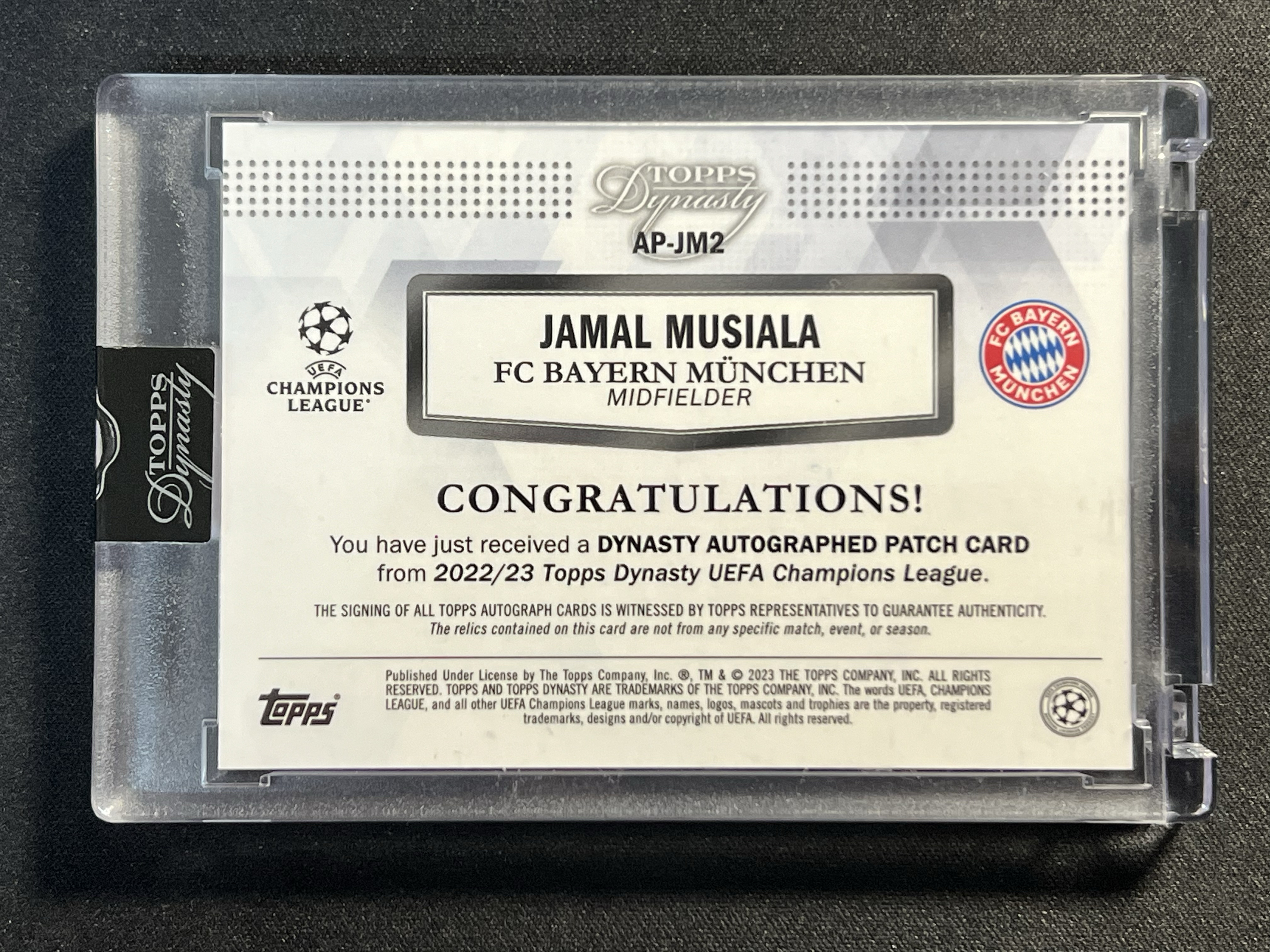 2023 Topps Dynasty Jamal Musiala 王朝 穆夏拉 5/10编 签字/卡签!切割GU落场Patch,原封砖。拜仁慕尼黑/德国未来之星。小鹿斑比【珞珈拍卖】