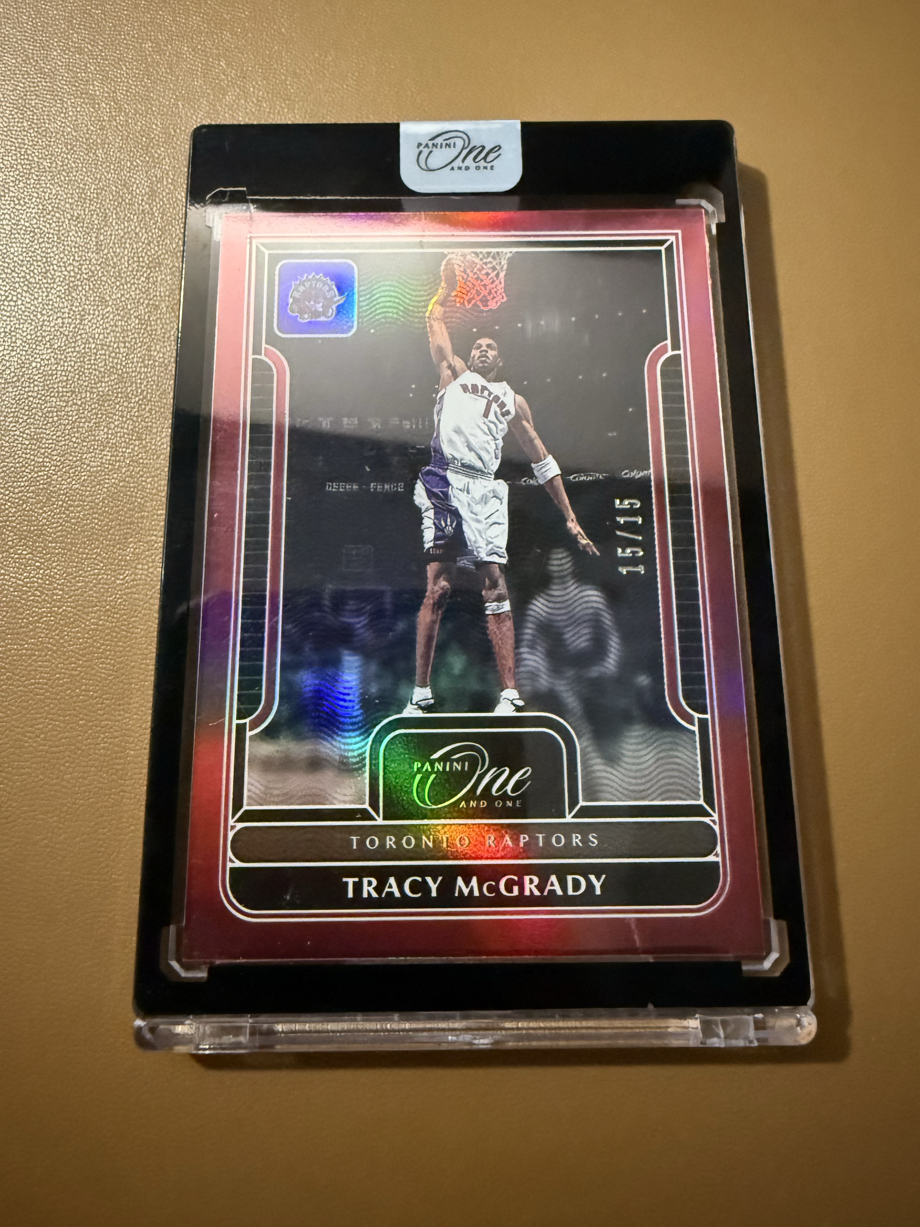 2022-23 Panini One and One Tracy McGrady 15/15,麦迪,姚明队友,帕尼尼one and one,超低编红折,尾号相当于1/1,猛龙扣篮选图折射超炫(原封砖)