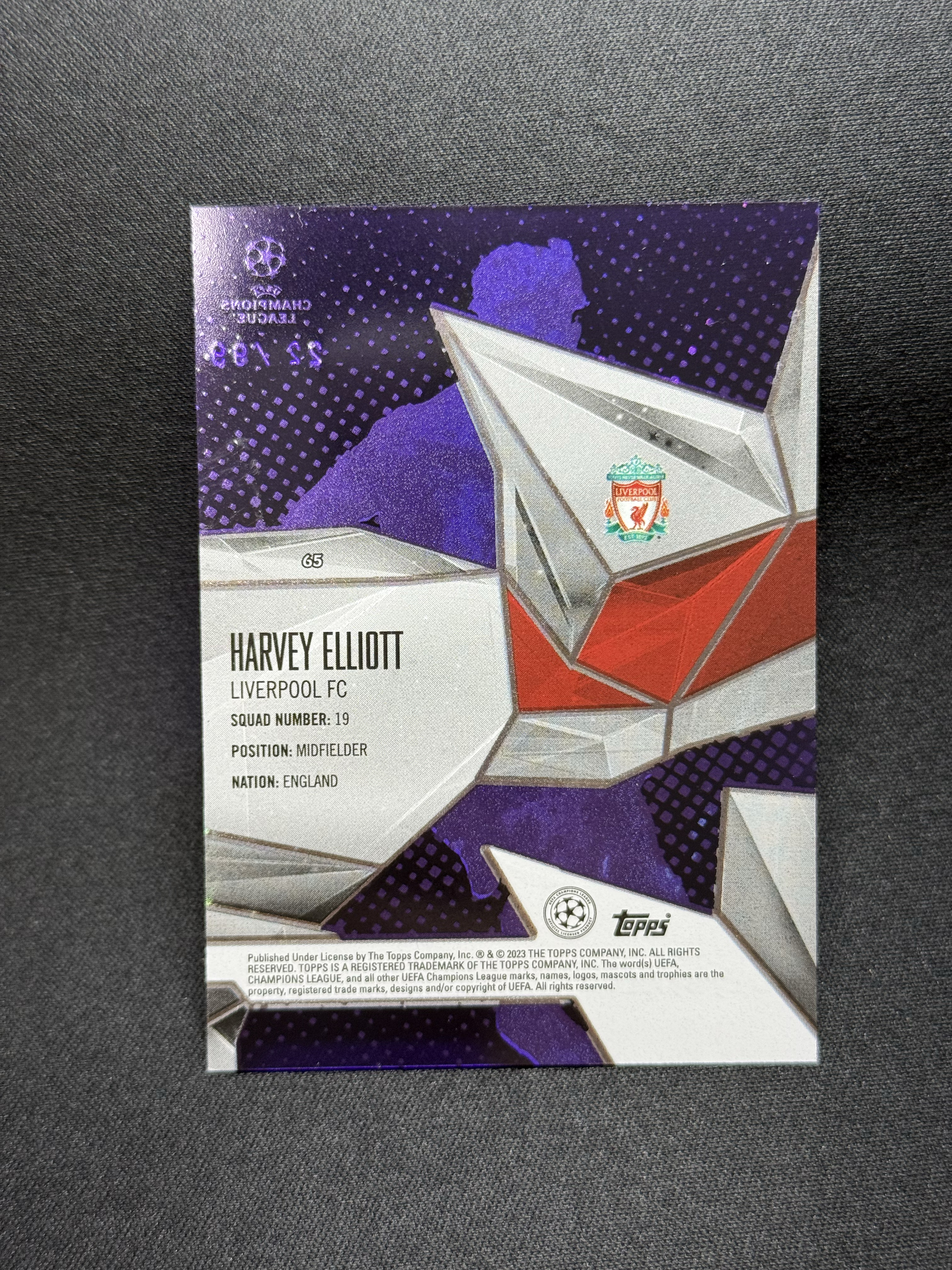 2022-23 Topps Crystal Harvey Elliott 【小贝代拍】欧冠 水晶 利物浦 埃利奥特 /99编 瑕疵如图 拍前看描述 Kwan