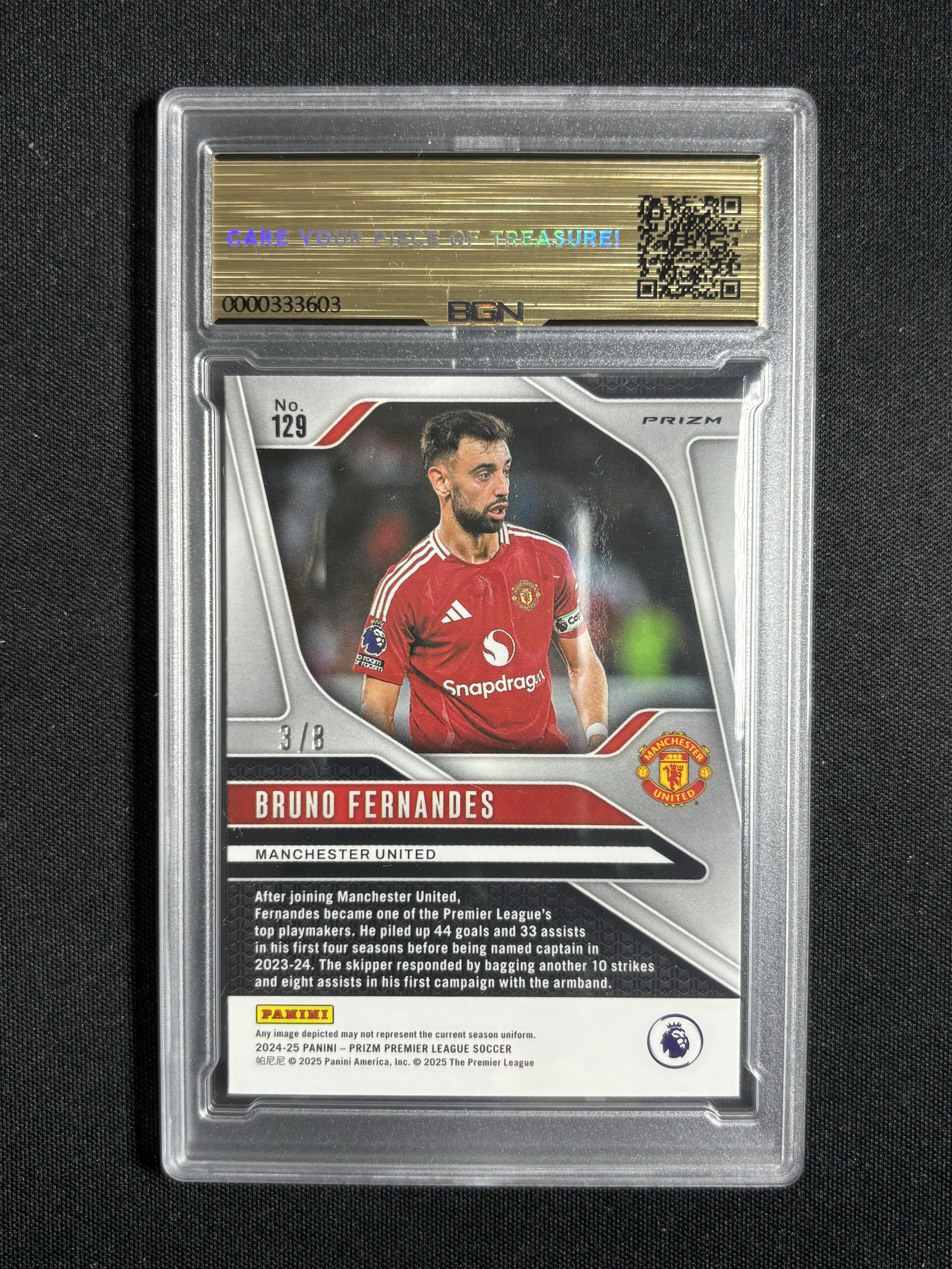 2024-25 Panini Prizm Bruno Fernandes 「墨色拍卖」英超Pz 曼联 布鲁诺 费尔南德斯 B费 3/8 黑金折 BGN金10可博PSA10 BCH9