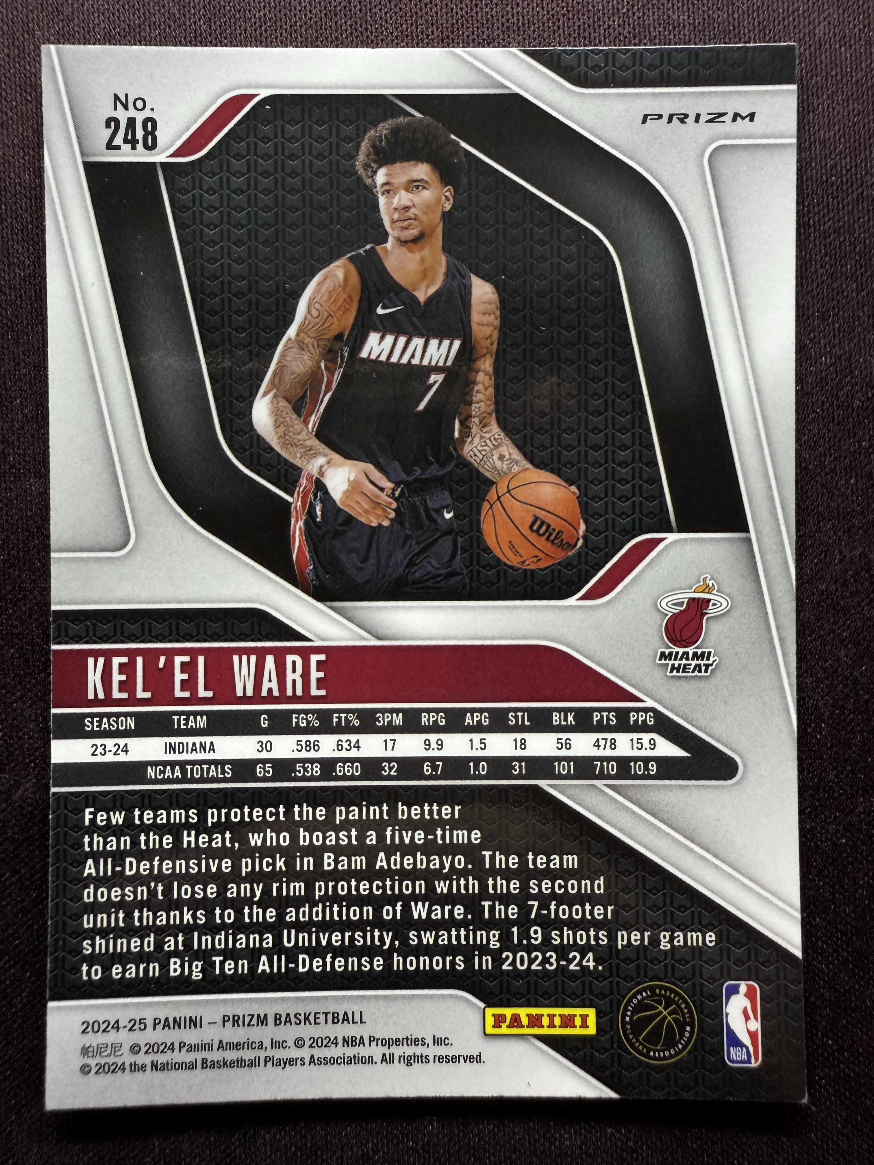 2024-25 Panini Prizm Kel'el Ware RC 凯莱尔 韦尔 热火 新秀 粉碎冰 折射 收藏凑套必备 通行卡品