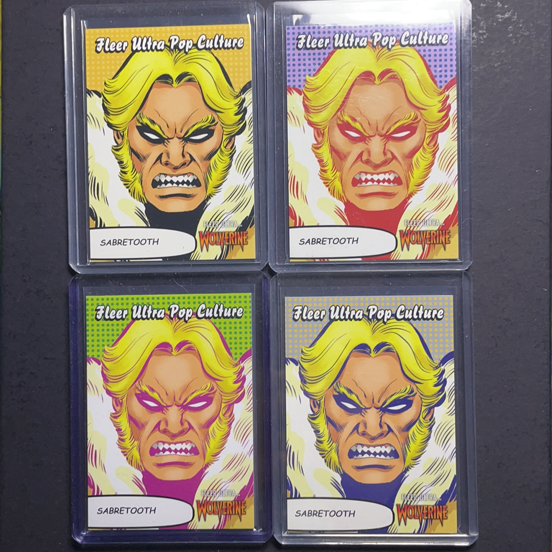 2024 Fleer Marvel (MCU) Ultra金刚狼 剑齿虎 波普艺术特卡 超大比例SSP四色齐套 序号PC-41-44 2024 漫威Fleer Ultra金刚狼系列 粉条代拍