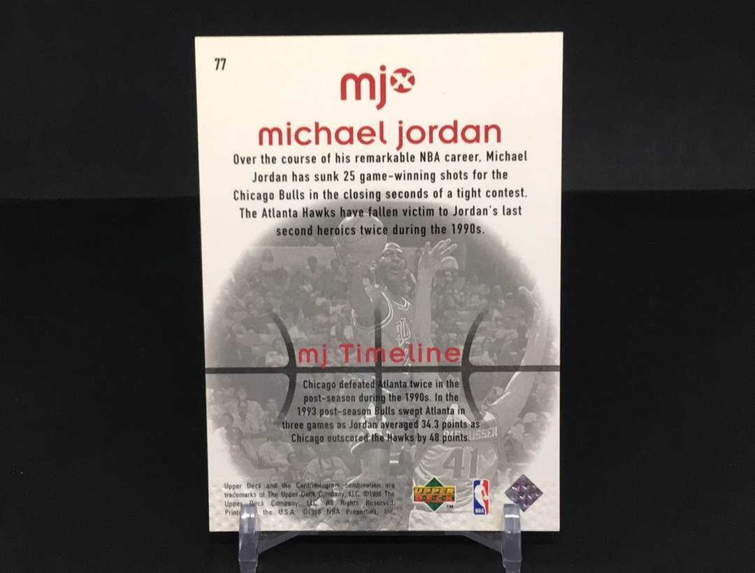 【DC拍卖】5.03 1998-99 Upper Deck Michael Jordan 芝加哥公牛队 mj timeline 特卡 #77 乔丹生涯 25 次绝杀里程碑收藏卡