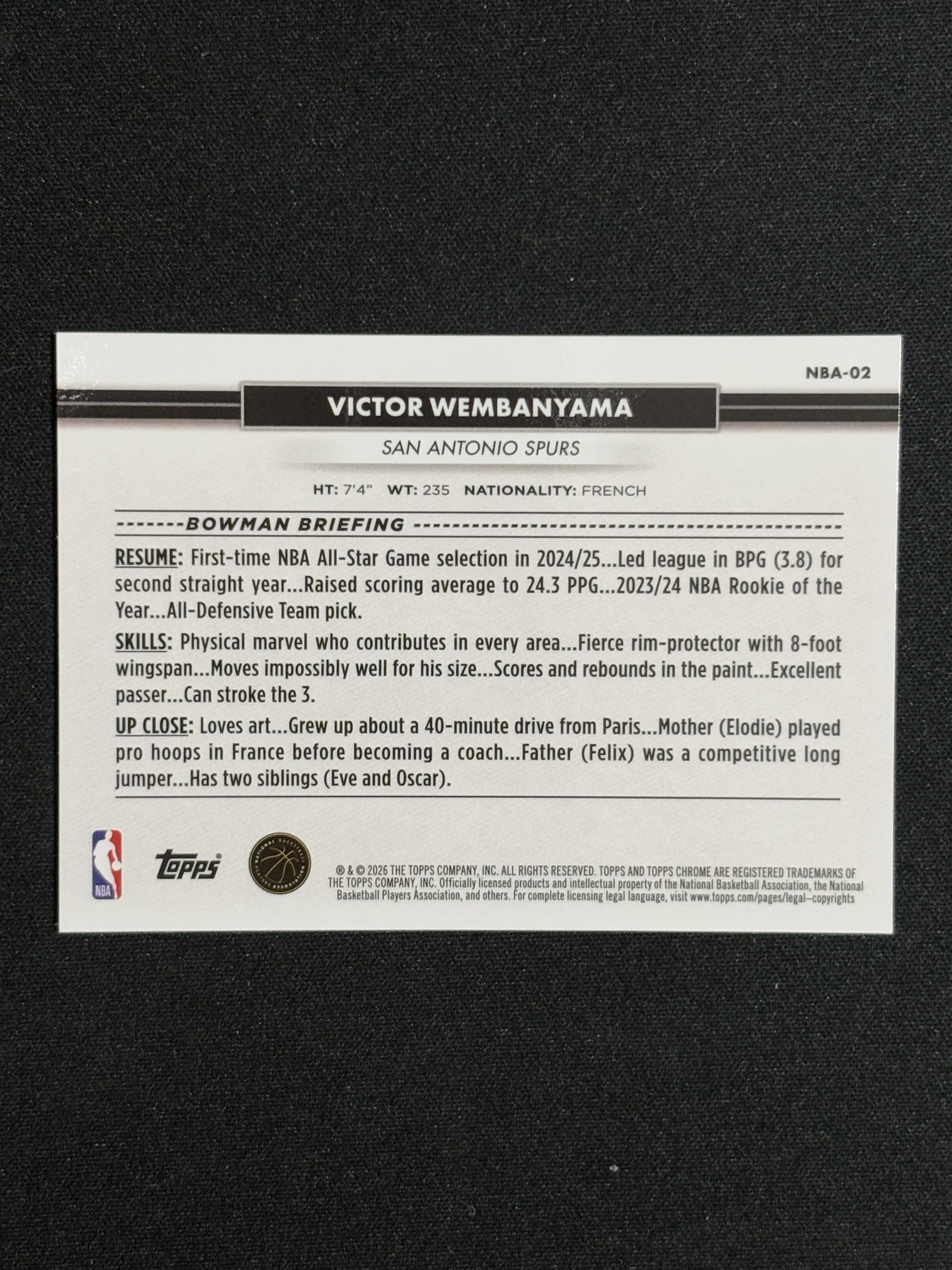 2026 Topps NSCC 国展 Victor Wembanyama 文班亚马 马刺 base 银折 瑕疵如图 - Yin