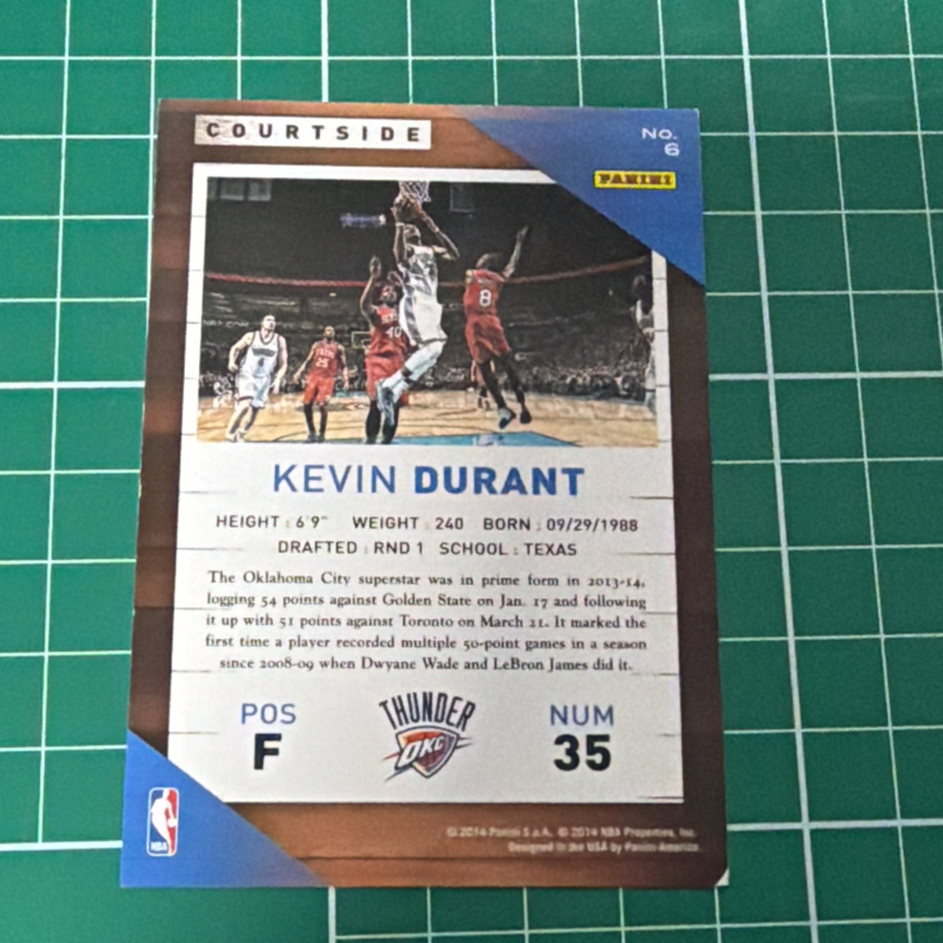2014-15 Panini S.p.A Kevin Durant 中雅图/中亚图 凯文杜兰特 KD横版特卡 场边 小聚光灯 老卡 绝版卡 稀有大比例