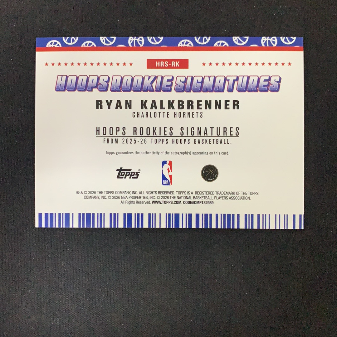 2025-26 Topps Hoops Ryan Kalkbrenner RC 【SC拍卖】新秀 黄蜂 卡尔克布伦纳 签字 银折 收藏必备(mo白先生)