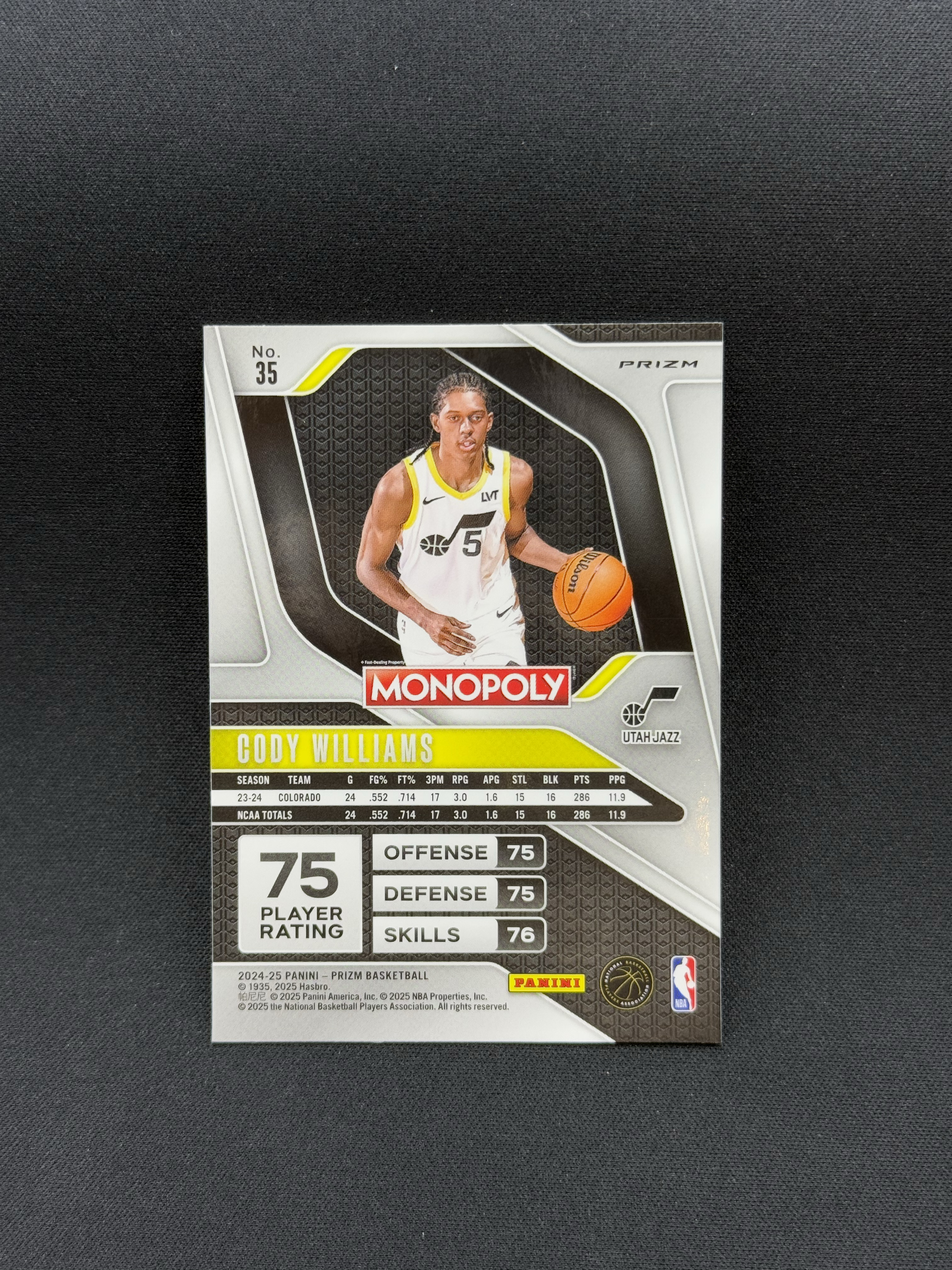2024-25 Panini Prizm Cody Williams RC 【小贝代拍】NBA Pz 大富翁 爵士 新秀 科迪 威廉姆斯 蓝白圈圈折 卡品如图 拍前看描述 H BT