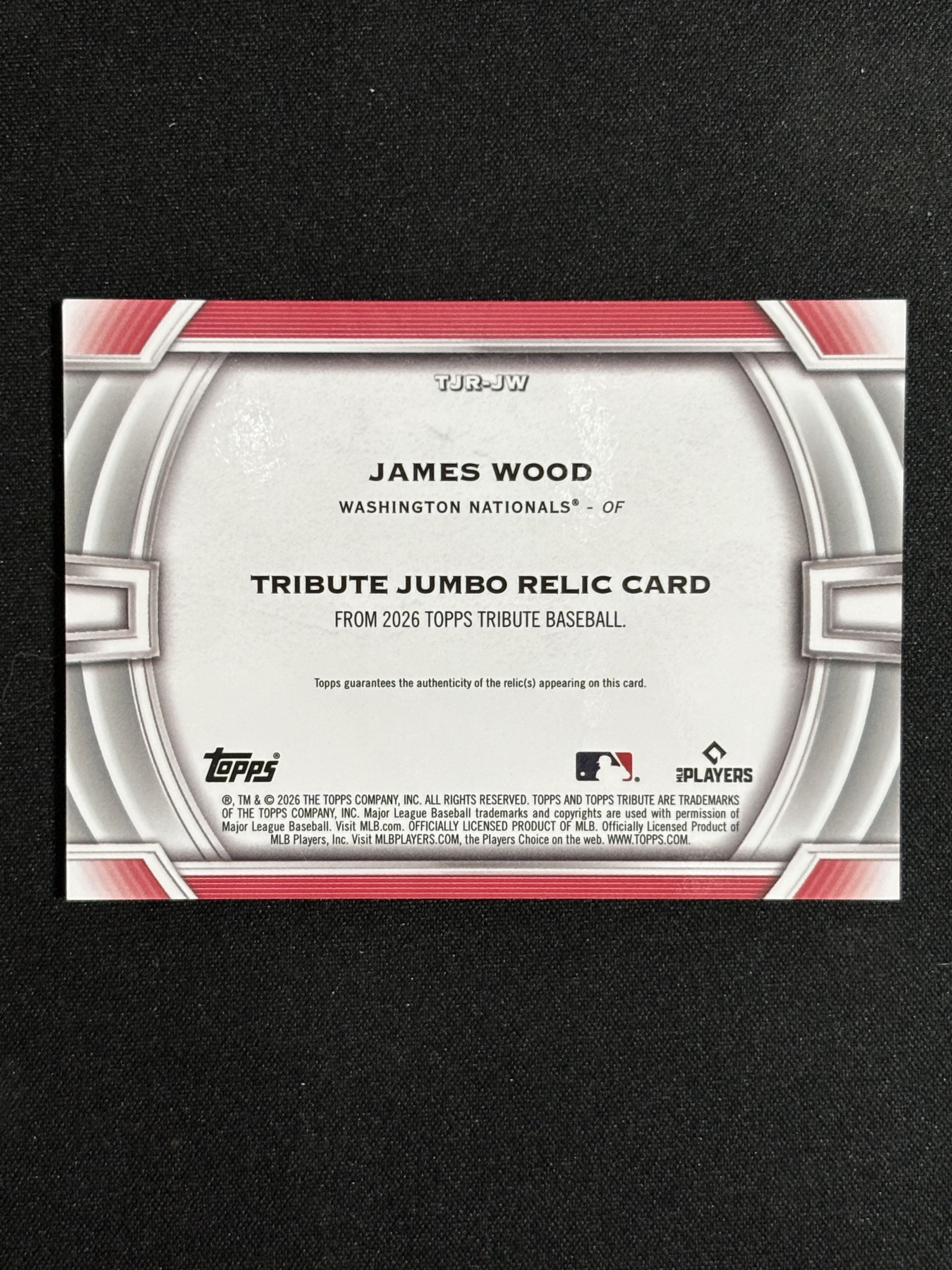 2026 Topps Tribute James Wood 棒球MLB 致敬 华盛顿国民 詹姆斯 伍德 GU落场球衣物料 绿平行 20/99编 瑕疵如图 - 红豆