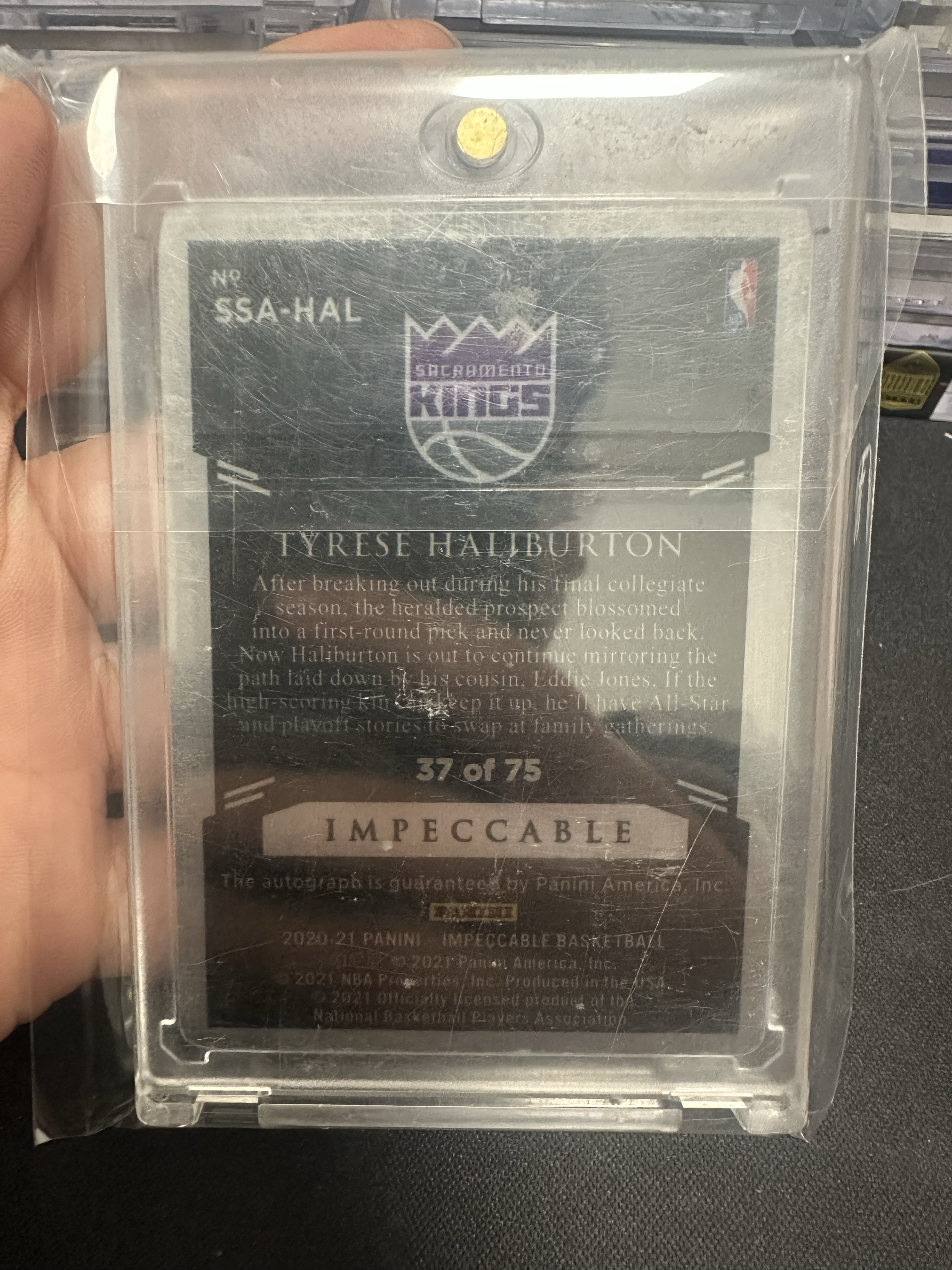 2020-21 Panini Impeccable Tyrese Haliburton 小真金 国王 哈利伯顿 哈里伯顿 新秀RC 铁板签字 卡签 /75编 助攻王 gue