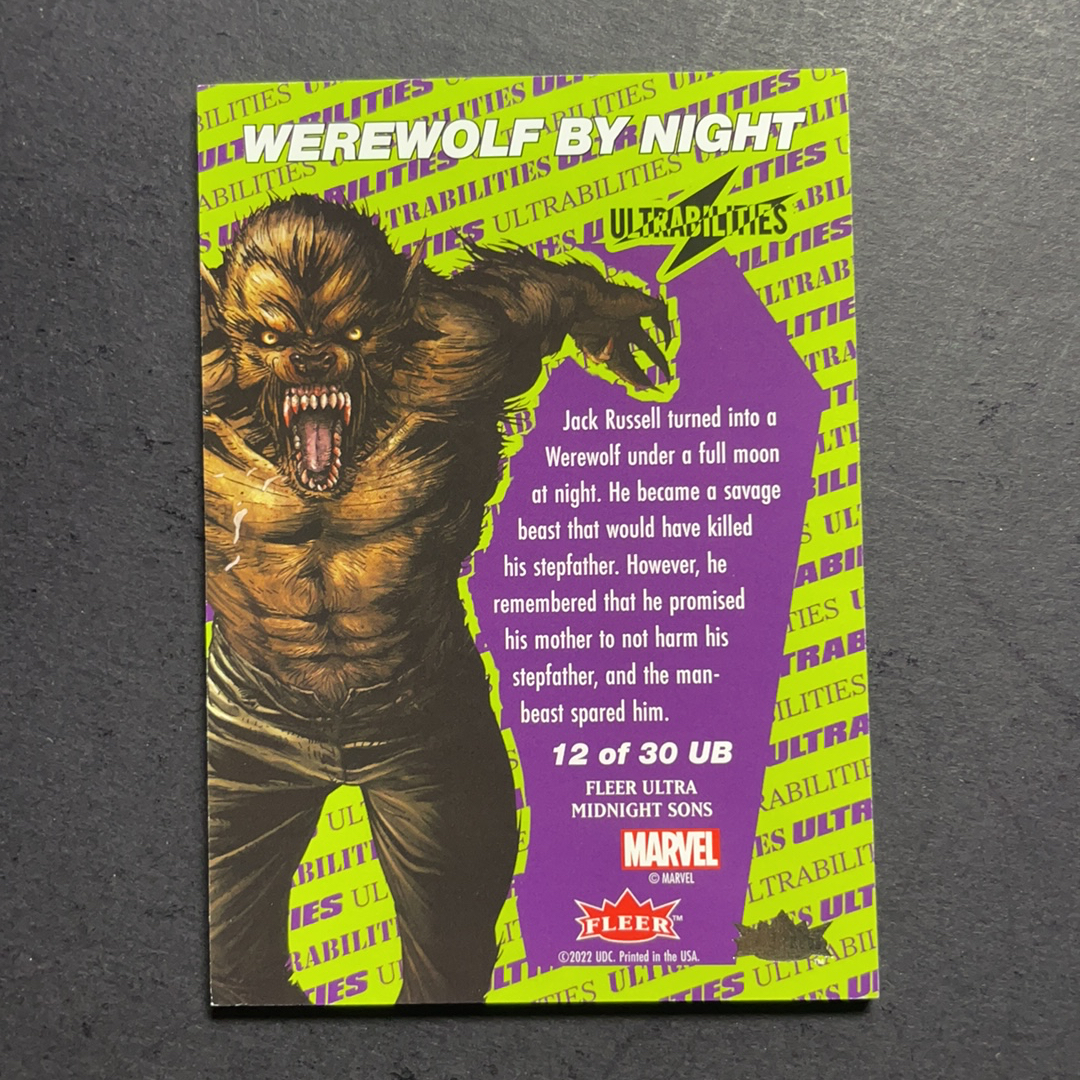 2024 Fleer Marvel (MCU) 午夜之子 暗夜狼人 比例1:18 UB超能力星星折射特卡 序号12of30 2023 UD漫威漫画Fleer Ultra午夜之子 粉条代拍