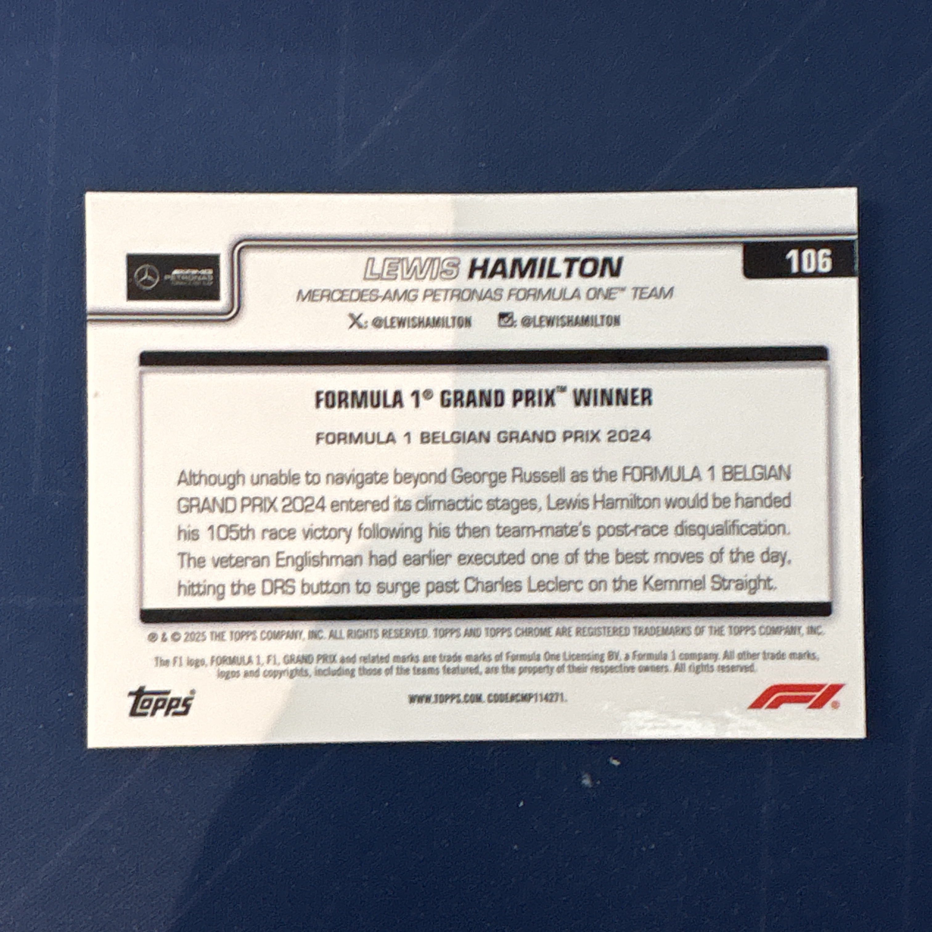 2025 Topps Chrome Lewis Hamilton 【爆爆代卖】F1 75周年 刘易斯 汉密尔顿 黑白方格旗折 棋盘折 格子折 梅赛德斯奔驰 车队 分站冠军 专收必备 卡品如图 #冷哥