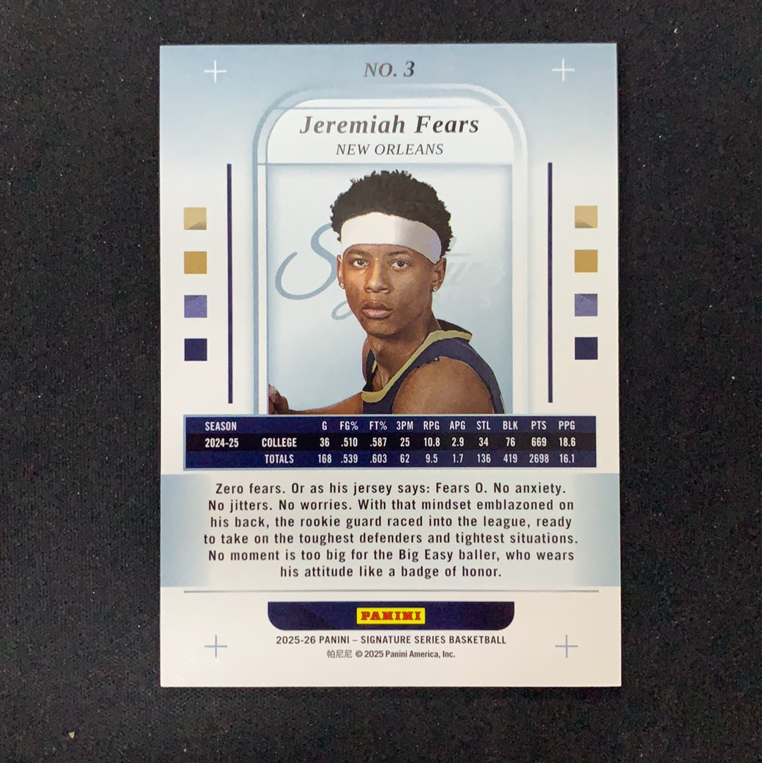 2025-26 Panini Signature Series Jeremiah Fears RC 【SC拍卖】新秀 费尔斯 78/99编 收藏必备(KBMO)