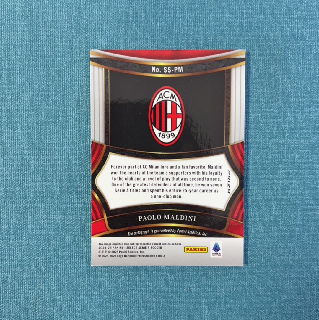 2024-25 Panini Select 意甲 Paolo Maldini 保罗 马尔蒂尼 签字 银折 意大利 AC米兰 卡品如图 HGH