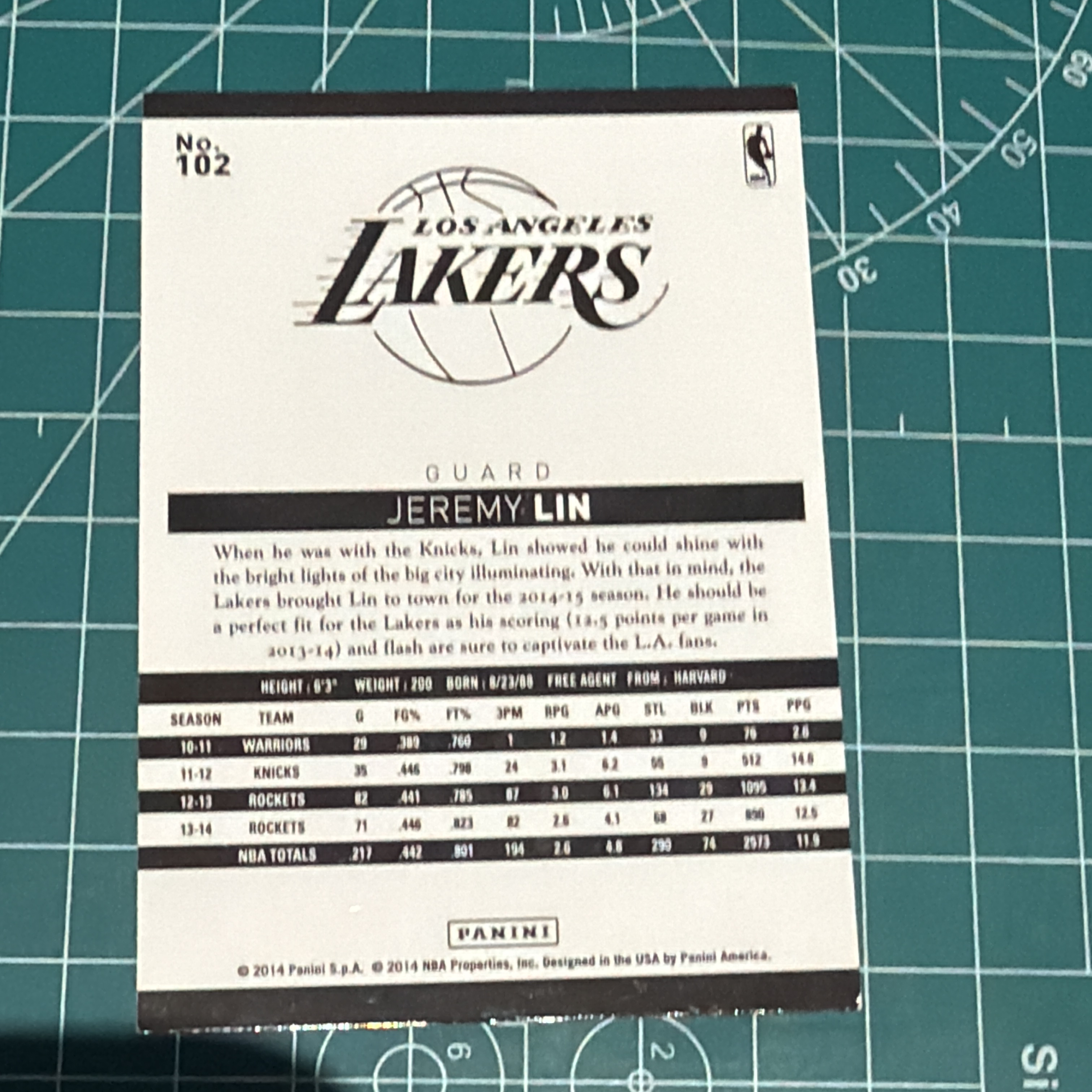 2014-15 Panini S.p.A Jeremy Lin 中雅图/中亚图 林书豪 老卡 绝版卡 稀有Base