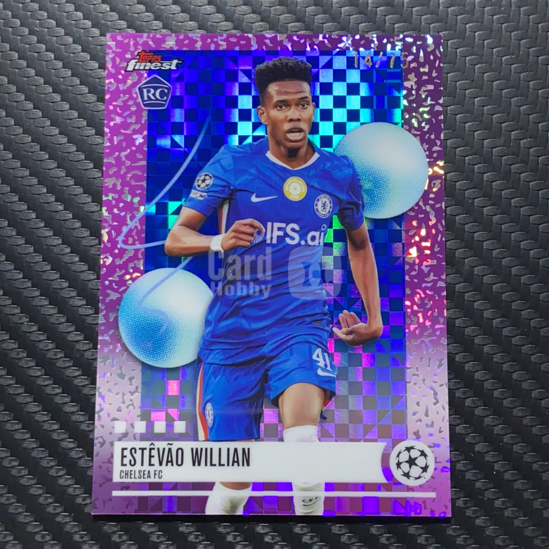 2026 Topps Finest 卡品如图(一哥) ESTEVAO WILLIAN RC 欧冠 切尔西 埃斯特旺 威廉 旺仔 RC 新秀 稀有 Uncommon 蓝棋盘折 14/75编