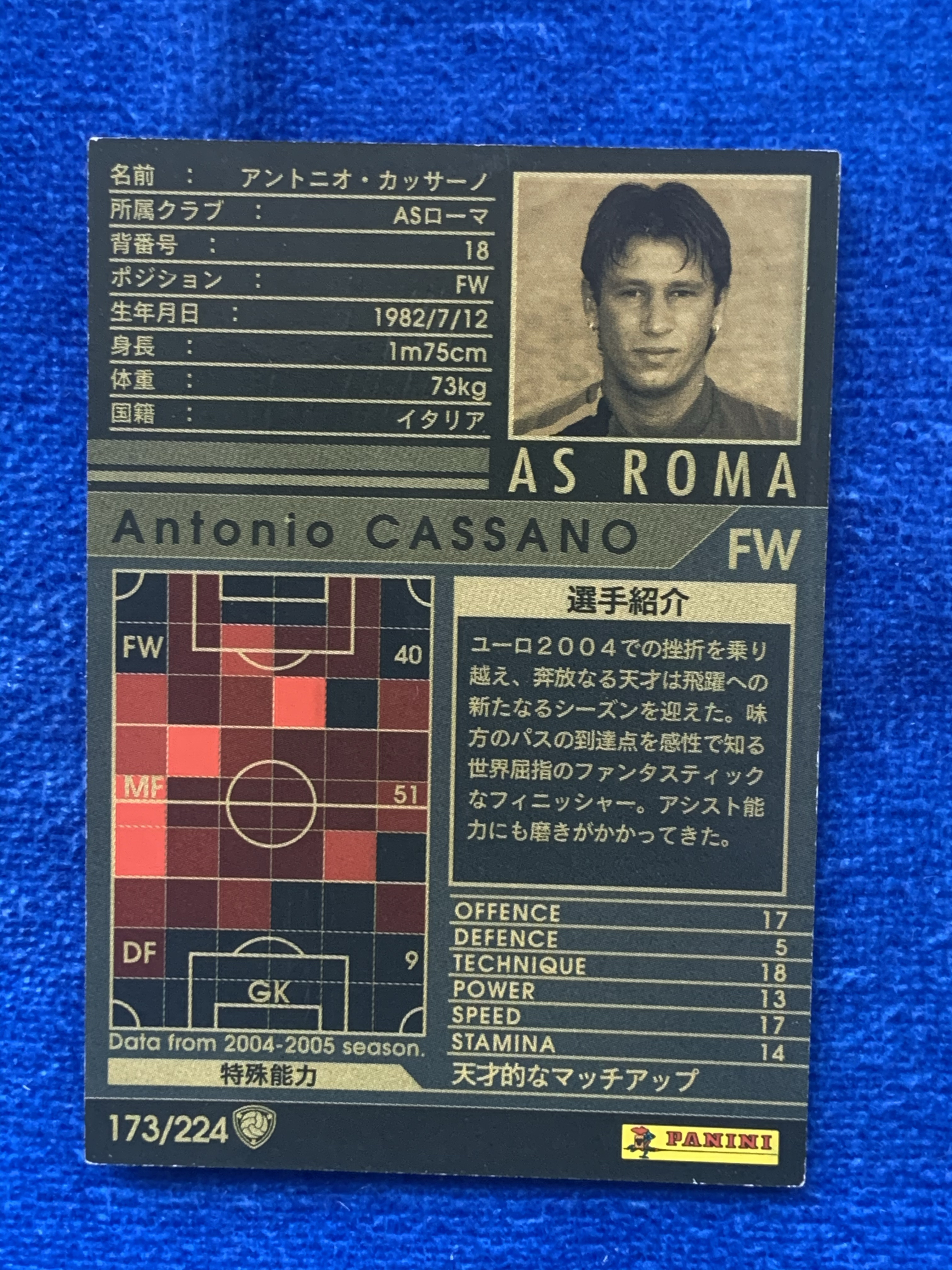 2004-05 Panini Wccf Antonio Cassano 帕尼尼 意甲 罗马Roma 卡萨诺 意大利国脚Italy 皇马 ACMilan 经典老卡 近乎绝版 不保卡品 ebay有价