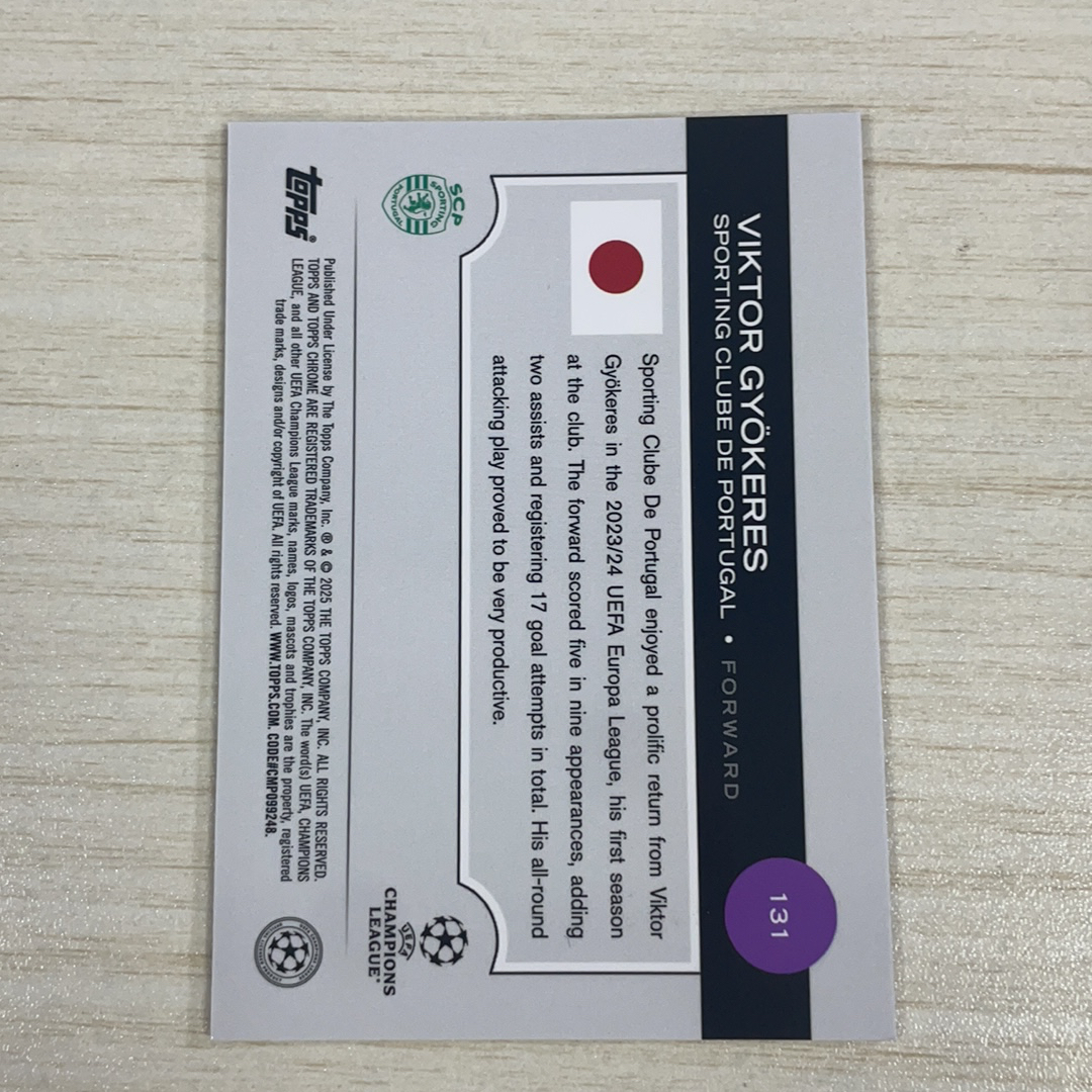 【小牛代拍】2025 Topps Chrome 日版 樱花 Japan Edition 哲凯赖什 葡萄牙体育 阿森纳VIKTOR GYÖKERES 125编 粉Mojo折 低编 卡品如图(一哥)