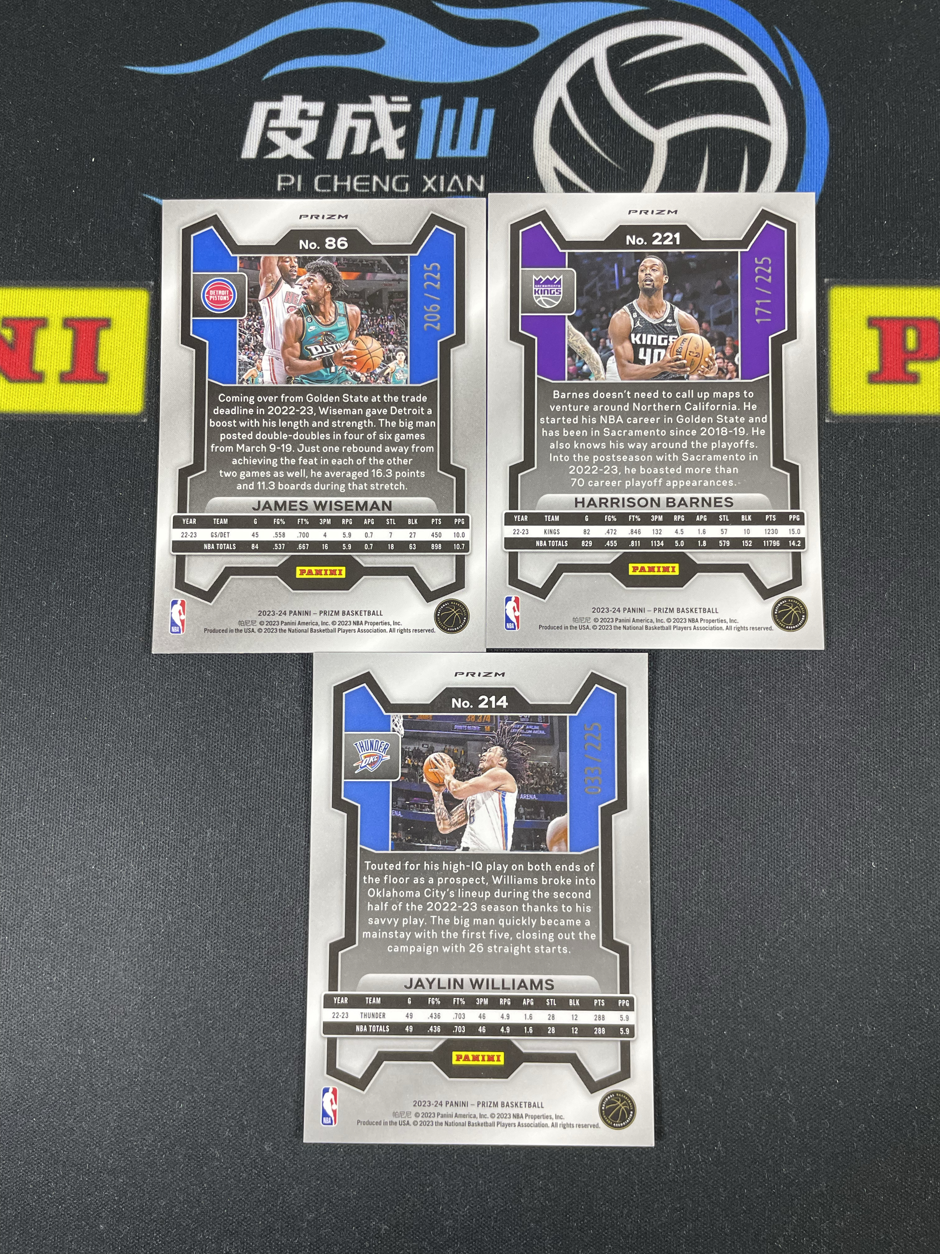 【皮成仙拍卖 统一手续费6%】 PANINI 23-24 PRIZM 詹姆斯怀斯曼 哈里森巴恩斯 杰林威廉姆斯 蓝碎冰折射 225编 一图打包 凑套必备 值得收藏【只发顺丰】柱子123