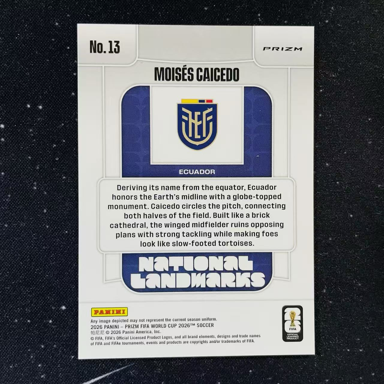 2026 Panini World Cup Prizm 世界杯PZ MOISES CAICEDO 厄瓜多尔 凯塞多 地标特卡 大比例SP 银折 切尔西 微痕边角微白 洛北拍卖 HYyang5257地