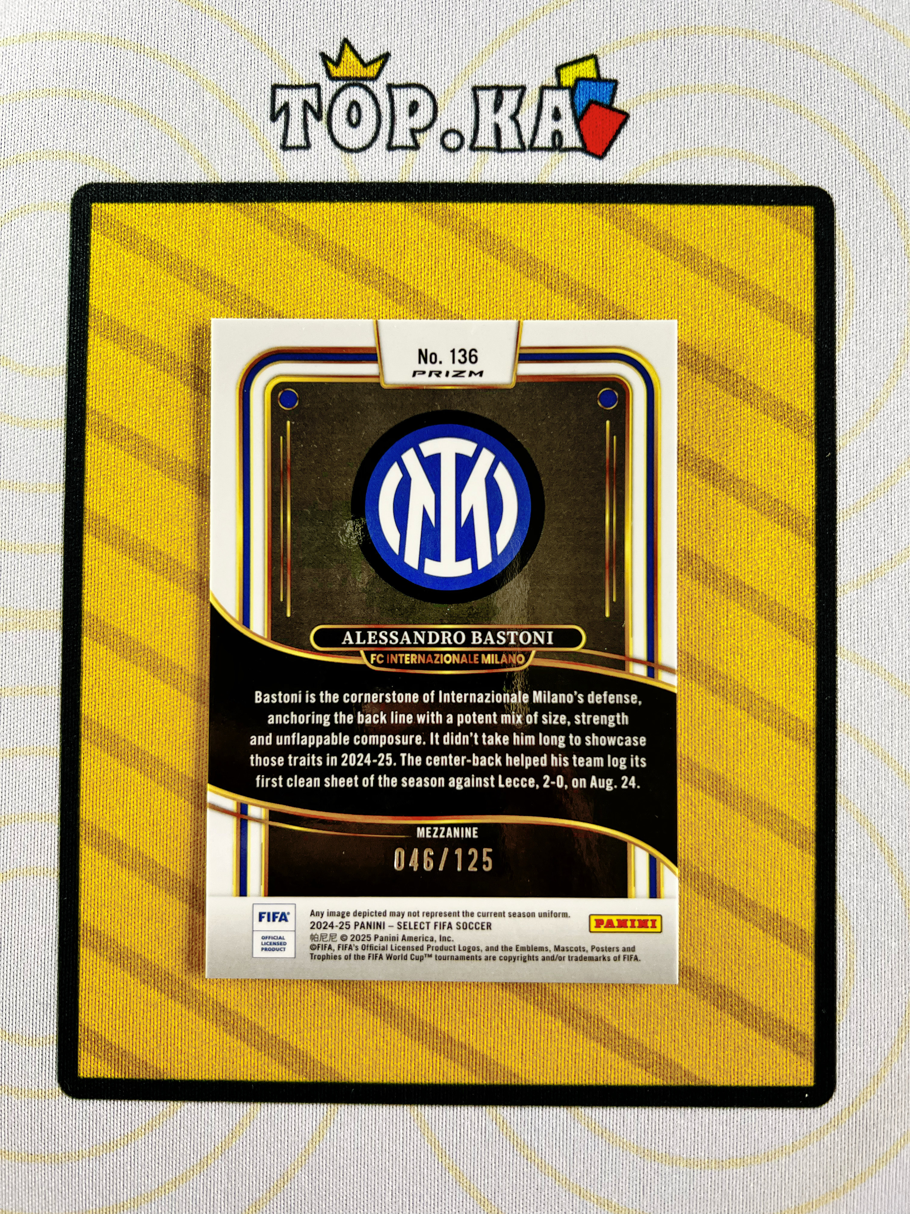 【顶尖卡社】2024-25 Panini Select Alessandro Bastoni FIFA 巴斯托尼 意大利 二级 46/125编 荧光橙 详情看描述 卡品如图【LIUN】