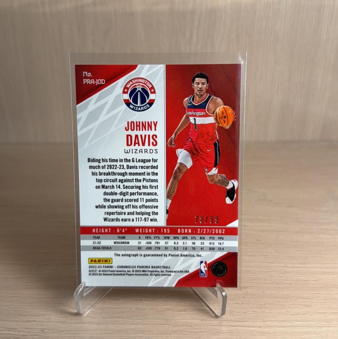 2023-24 Panini phoenix Johnny Davis RC 奇才 新秀 RC 约翰 戴维斯 签字 贴签 /99编 特卡 折射 带编 凤凰 卡品如图 值得收藏!!【免费代卖】