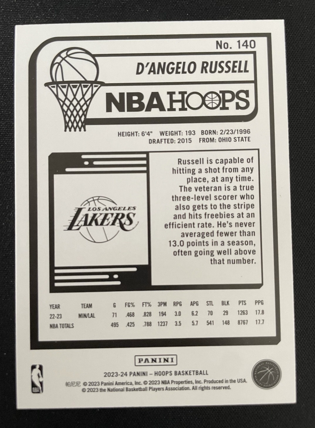 2023-24 Panini NBA Hoops D'Angelo Russell 湖人 丹吉洛 拉塞尔 紫平行 卡品如图 专攻凑套必备