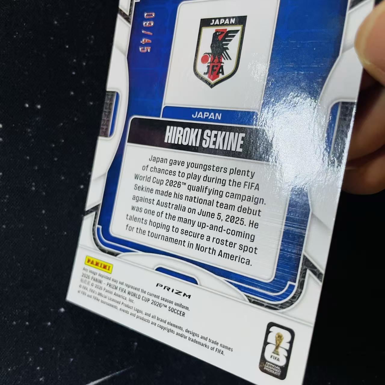 2026 Panini World Cup Prizm 世界杯PZ HIROKI SEKINE RC 日本 新秀 关根大辉 粉波纹折 45编 兰斯 微痕边角微白 洛北拍卖 HYyang5257地