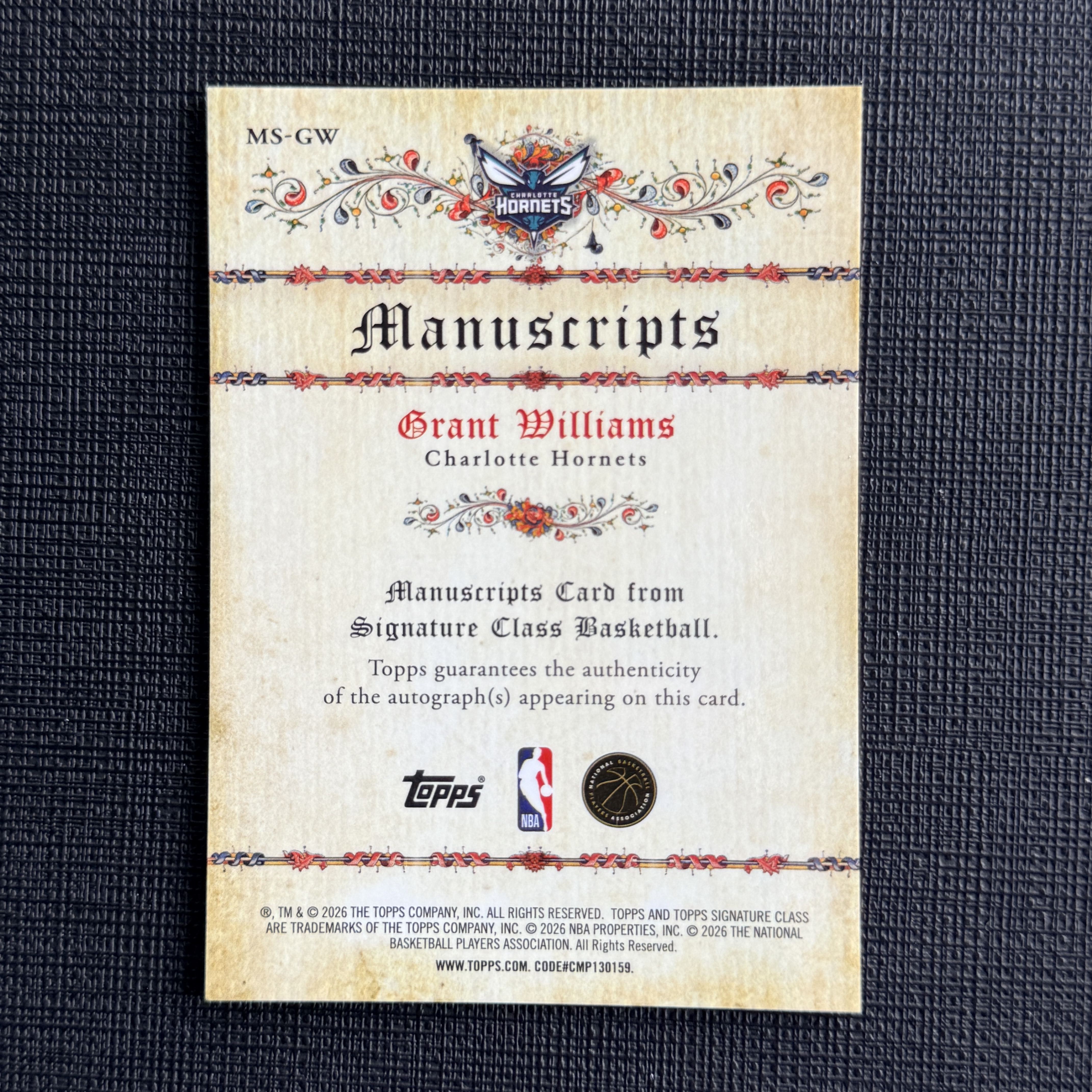 【大卫拍卖】 2025-26 Topps Signature Class Grant Williams 签字盒 Manuscripts签 银折 折射 签字 卡品如图