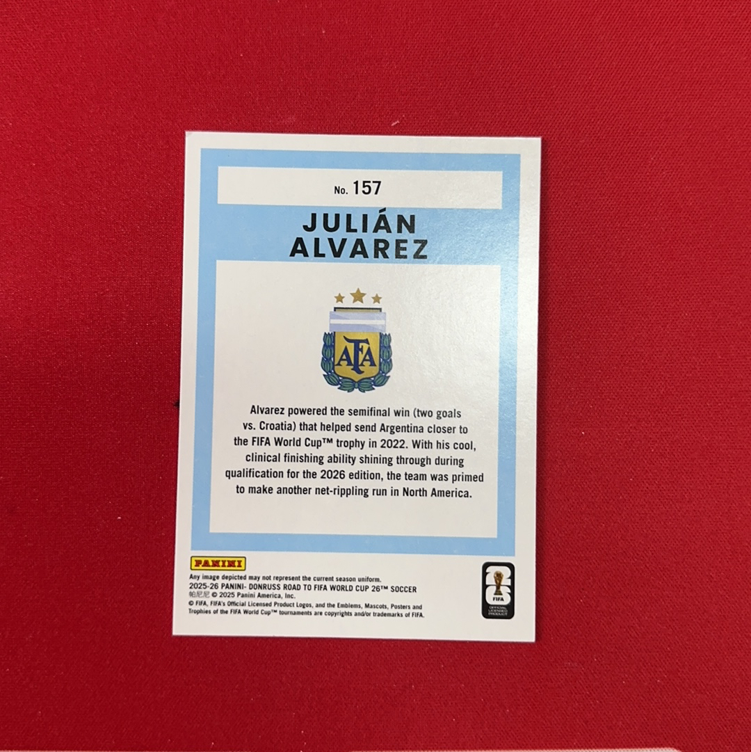 【四喜代拍】2025-26 Panini Donruss 世界杯 杜蕾斯 Julian Alvarez 阿根廷 阿尔瓦雷斯 小蜘蛛 2三色折特卡 卡品如图(polo)