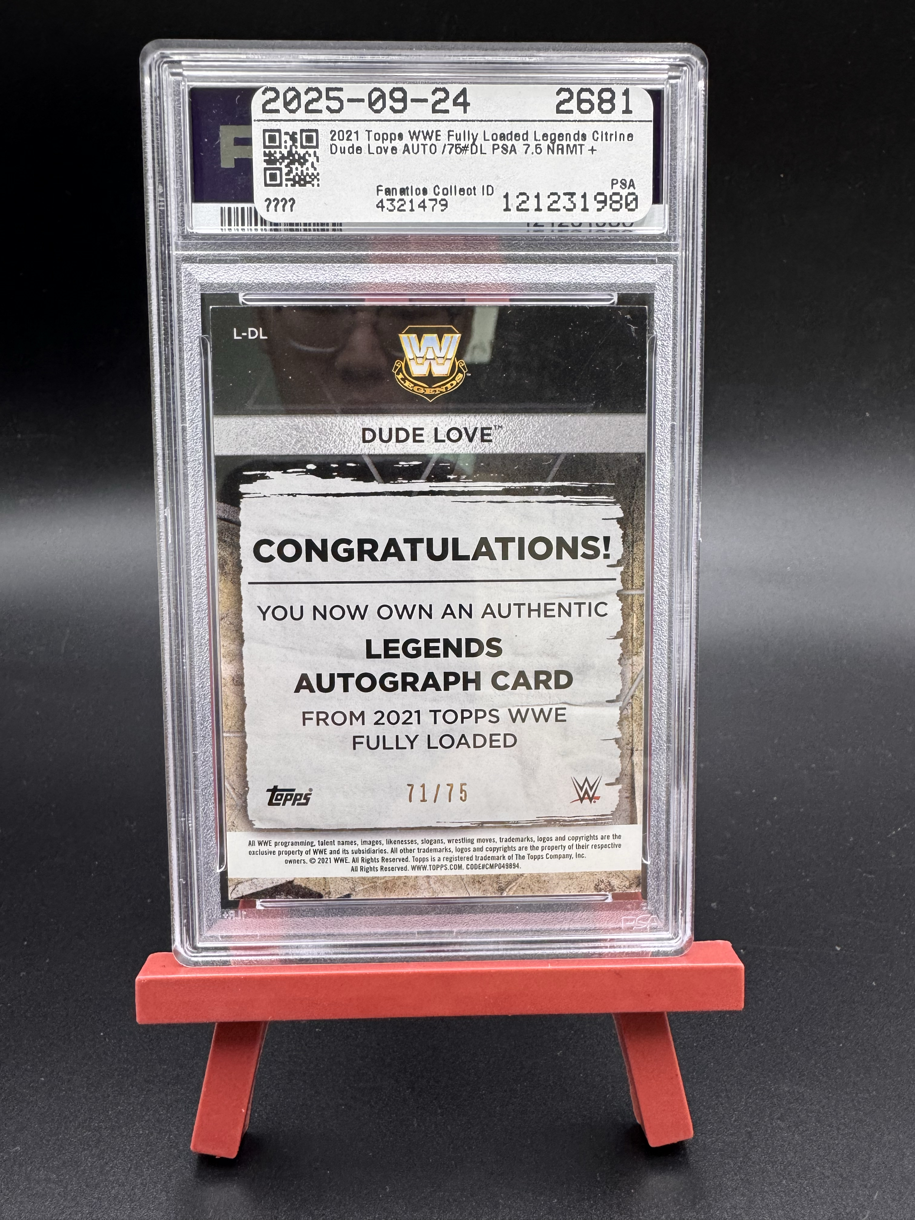 2021 Topps WWE Fully Loaded Legends Citrine Dude Love 签字 卡签 71/75编 杜德 乐福 PSA7.5分评级卡 CU22
