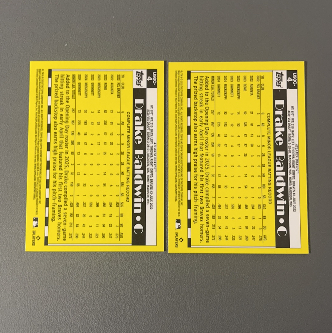 2025 Topps Update Drake Baldwin RC 鲍德温 勇士 最佳新人 银包 新秀 mojo折 折射 2张合拍 lot不保卡品 介意勿拍【9527】