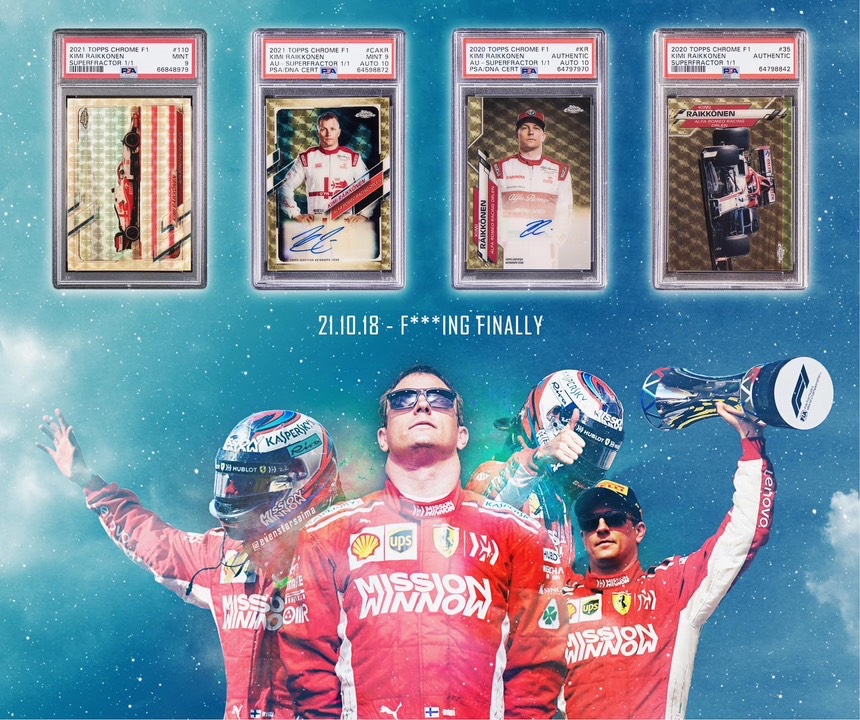 【F1收藏家】2020-21元年F1 Topps Chrome Kimi Raikkonen 莱库宁 爆金签1/1 爆金车1/1 次年爆金签1/1 冰人Kimi生涯最好卡没有之一