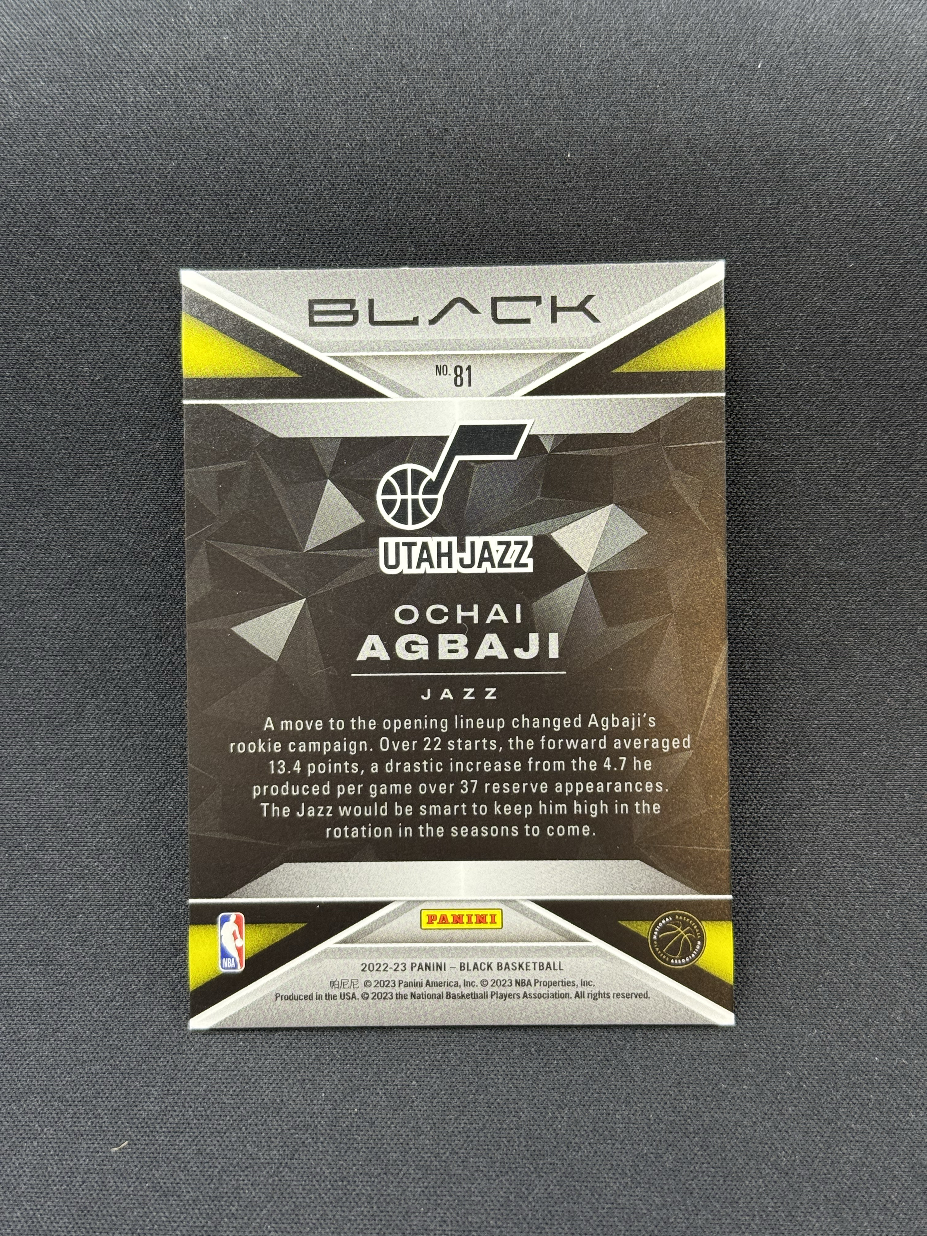2022-23 Panini Black Ochai Agbaji RC 【小贝代拍】NBA 黑盒 爵士 新秀 阿巴基 碎冰折 16/25编 低编 瑕疵如图 拍前看描述 Takara