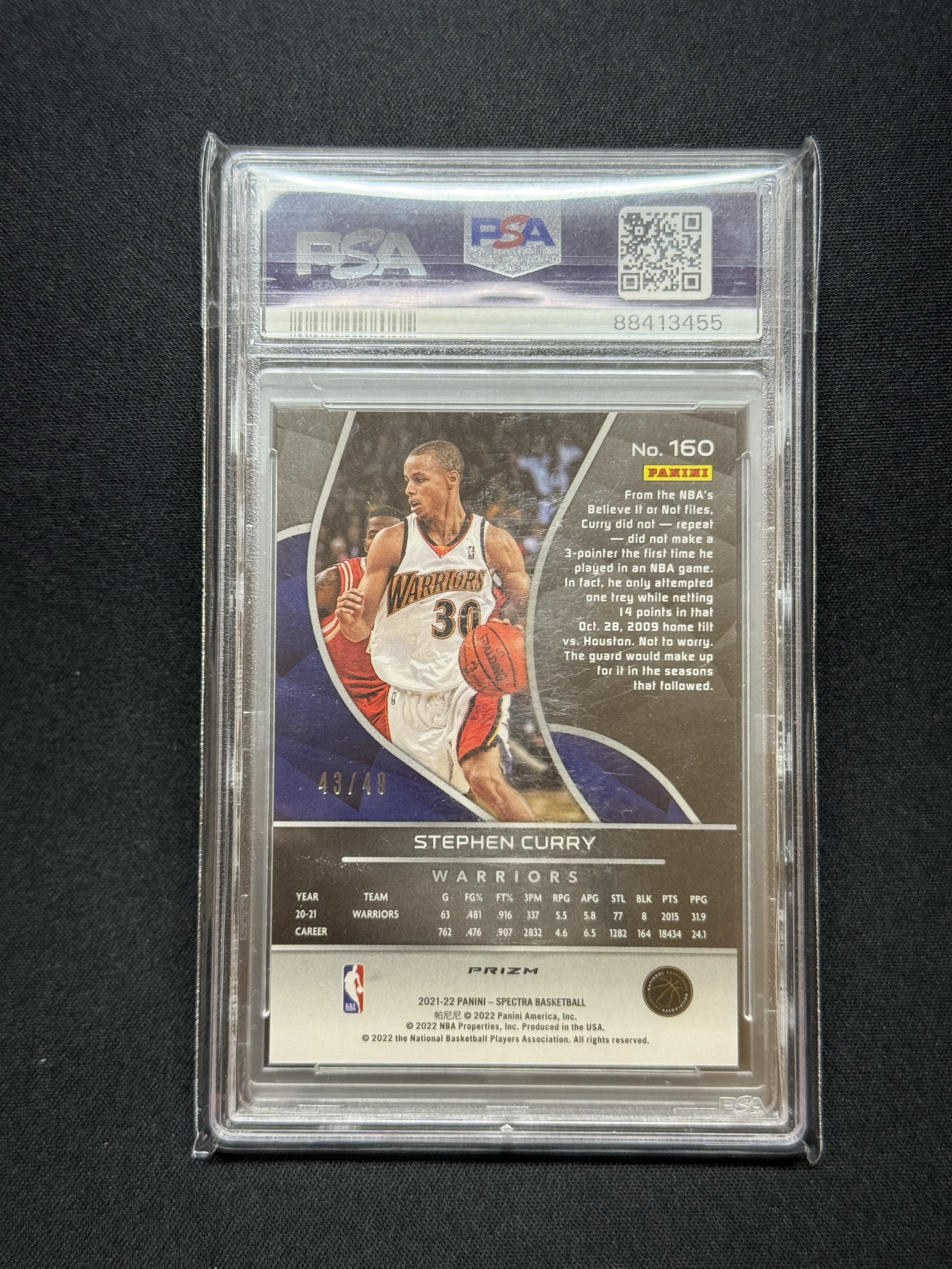 2021-22 Panini Spectra Stephen Curry 【小贝代拍】光谱 勇士 小学生 斯蒂芬 库里 DEBUT首秀特卡 新秀赛季选图 /49编 折射 PSA 9分 H FY