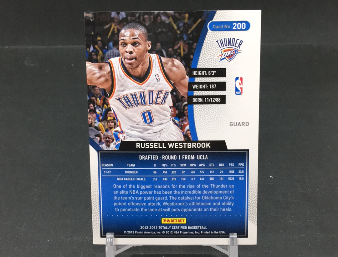 【DC拍卖】11.21 PANINI TOTALLY CERTIFIED 499编红宝 经典老特 实卡美如画 雷霆队全明星后卫 联盟历史三双王 威少 拉塞尔 威斯布鲁克