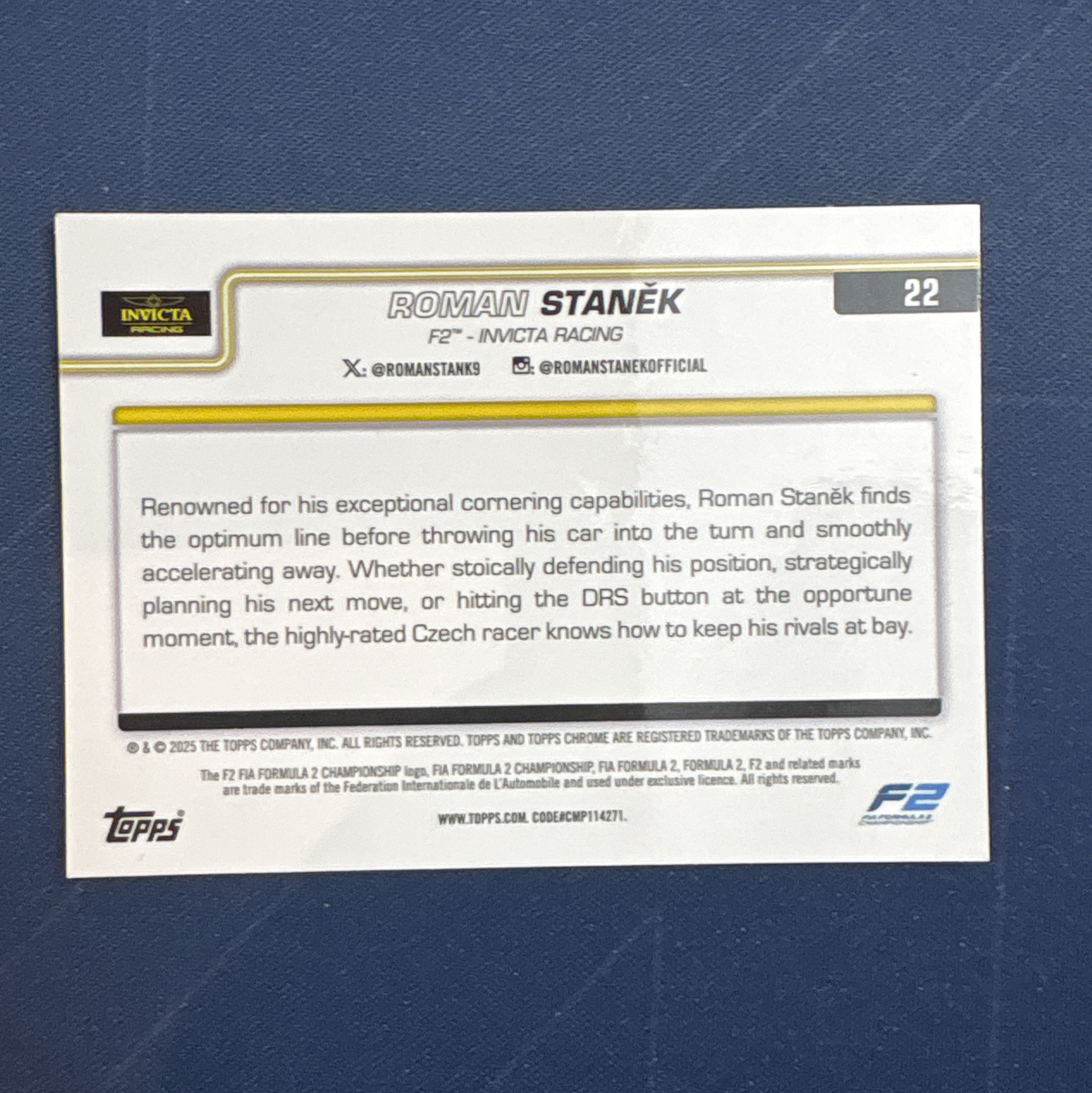 2025 Topps Chrome Roman Stanek 【爆爆代卖】F1 75周年 罗曼 斯塔内克 27/199编 青折 折射 F2 Invicta车队 正定妆照 专收必备 卡品如图 #冷哥