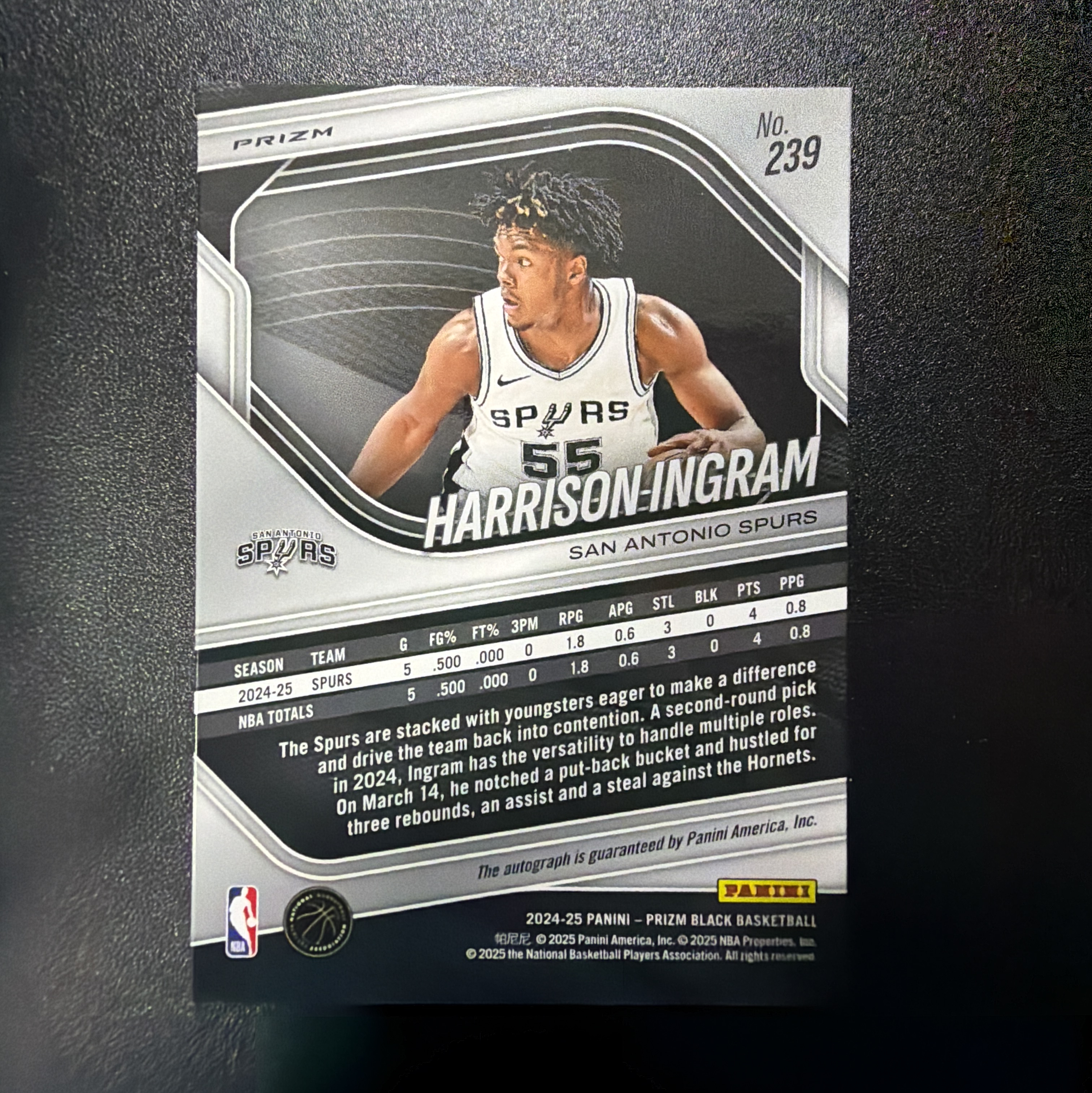 2024-25 Panini Prizm Harrison Ingram RC 【lge代卖】英格拉姆 新秀 签字 pz 银折 折射 马刺 瑕疵如图 周军