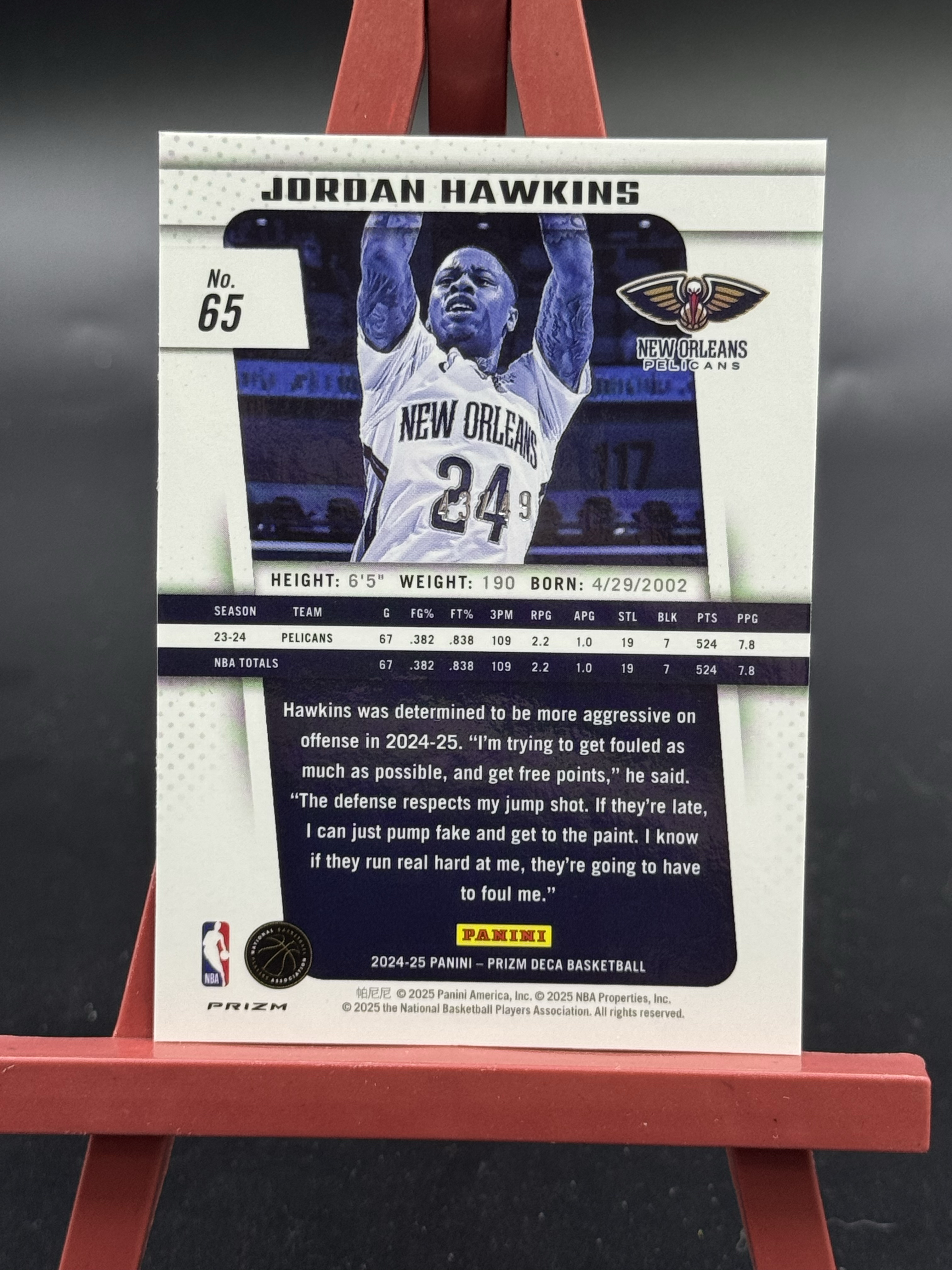 2024-25 Panini Prizm Jordan Hawkins 鹈鹕 乔丹 霍金斯 Deca 43/49编 橙折 折射 【优质球星折射专场】Hzo4