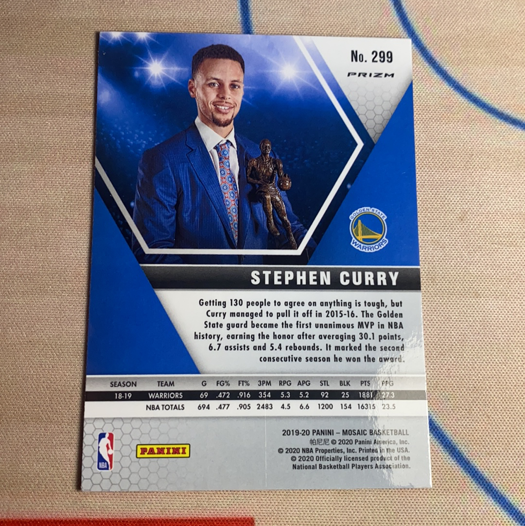 2019-20 Panini Mosaic curry 马赛克 勇士 史蒂芬 库里 绿折 马赛克折 折射 MVP 捧杯图 特卡 卡品如图 介意勿拍