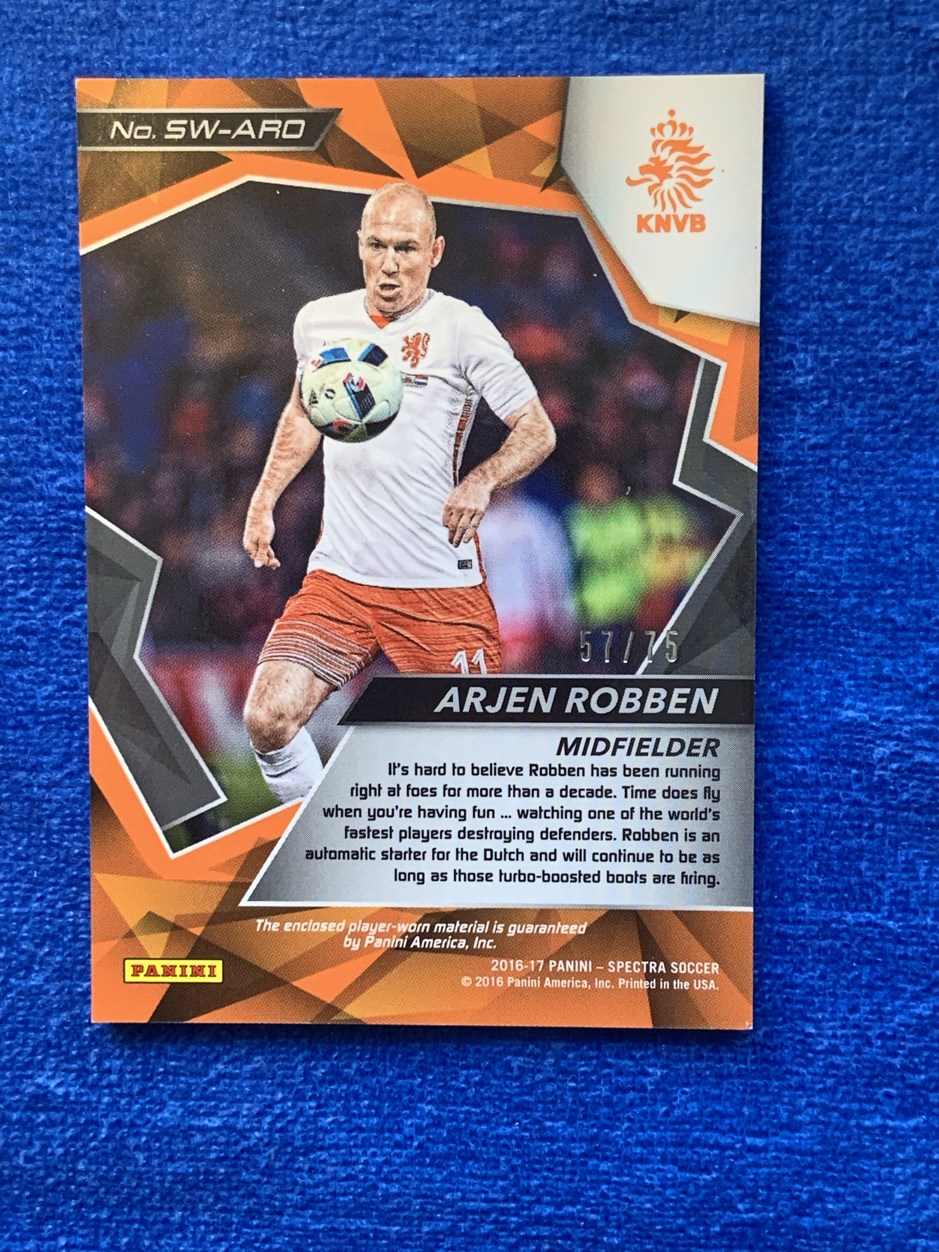 2016-17 Panini Spectra Arjen Robben 帕尼尼光谱 75编蓝圆圈折球衣 罗本 荷兰Holland 拜仁慕尼黑Bayern Munich 欧冠决赛绝杀MrWembley