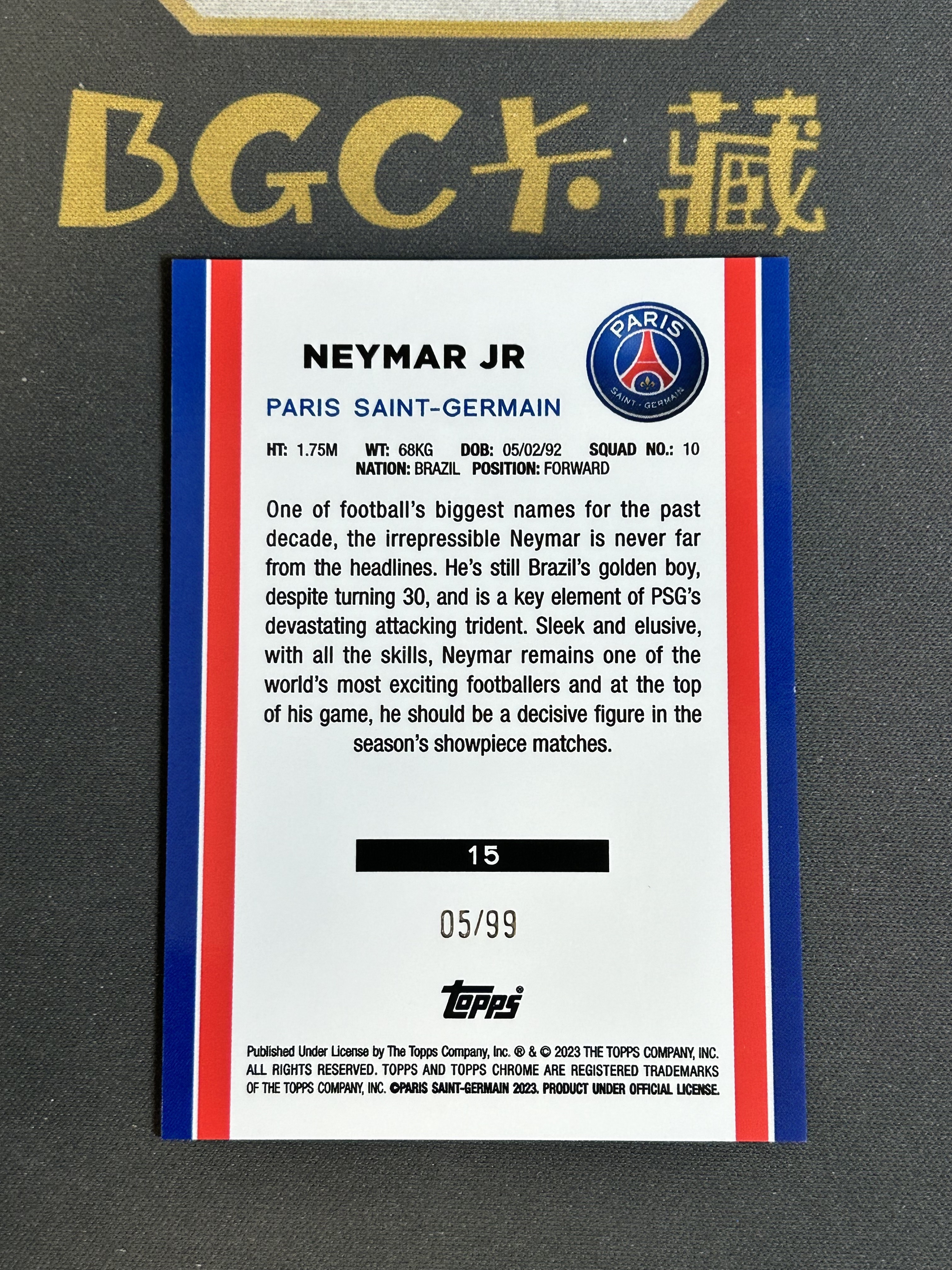 『BGC卡藏』2022-23 Topps Chrome Paris Saint Germain 巴黎圣日耳曼 高端队盒 巴西 Neymar 内马尔  05/99 卡品如图 ZY