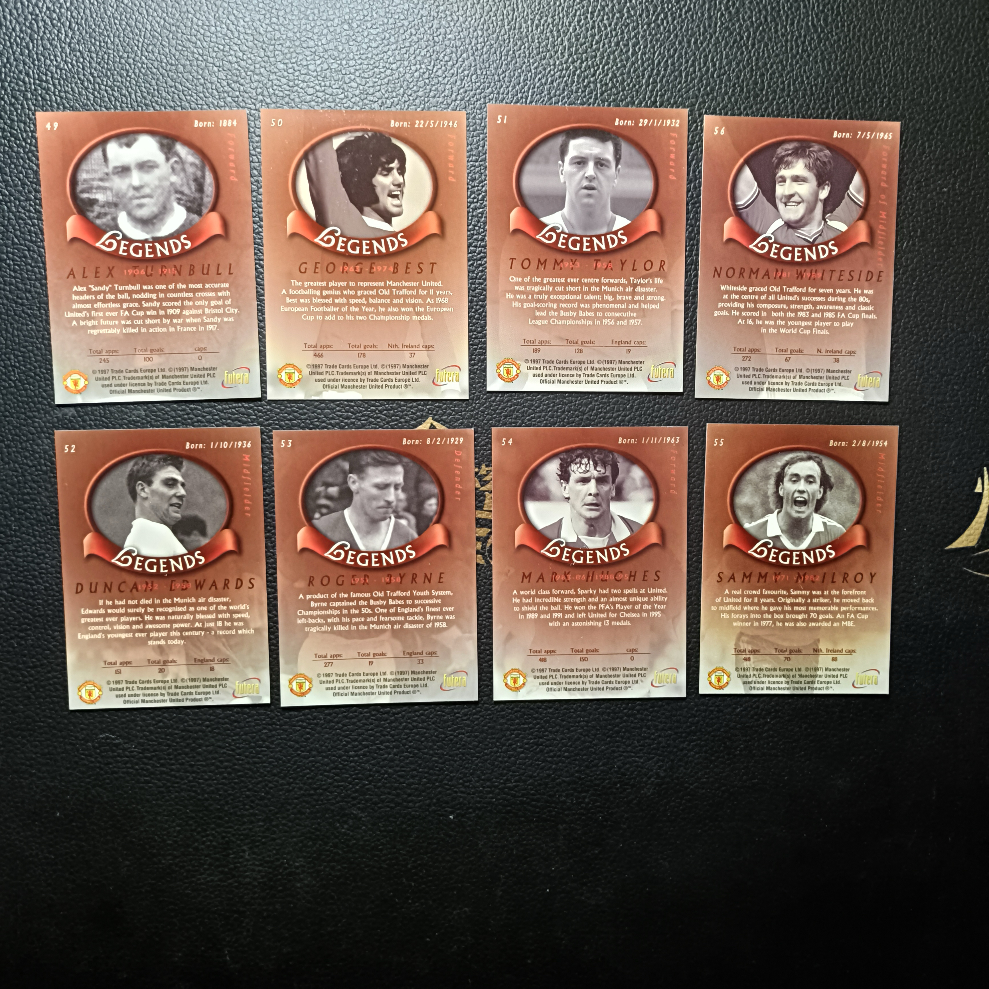 1997 Futera Futera Unique Bobby Charlton 福特拉 罗伊 丹尼斯 乔治 等人 曼联队套 老卡 收藏必备 卡品如图 微瑕 打包出 方司