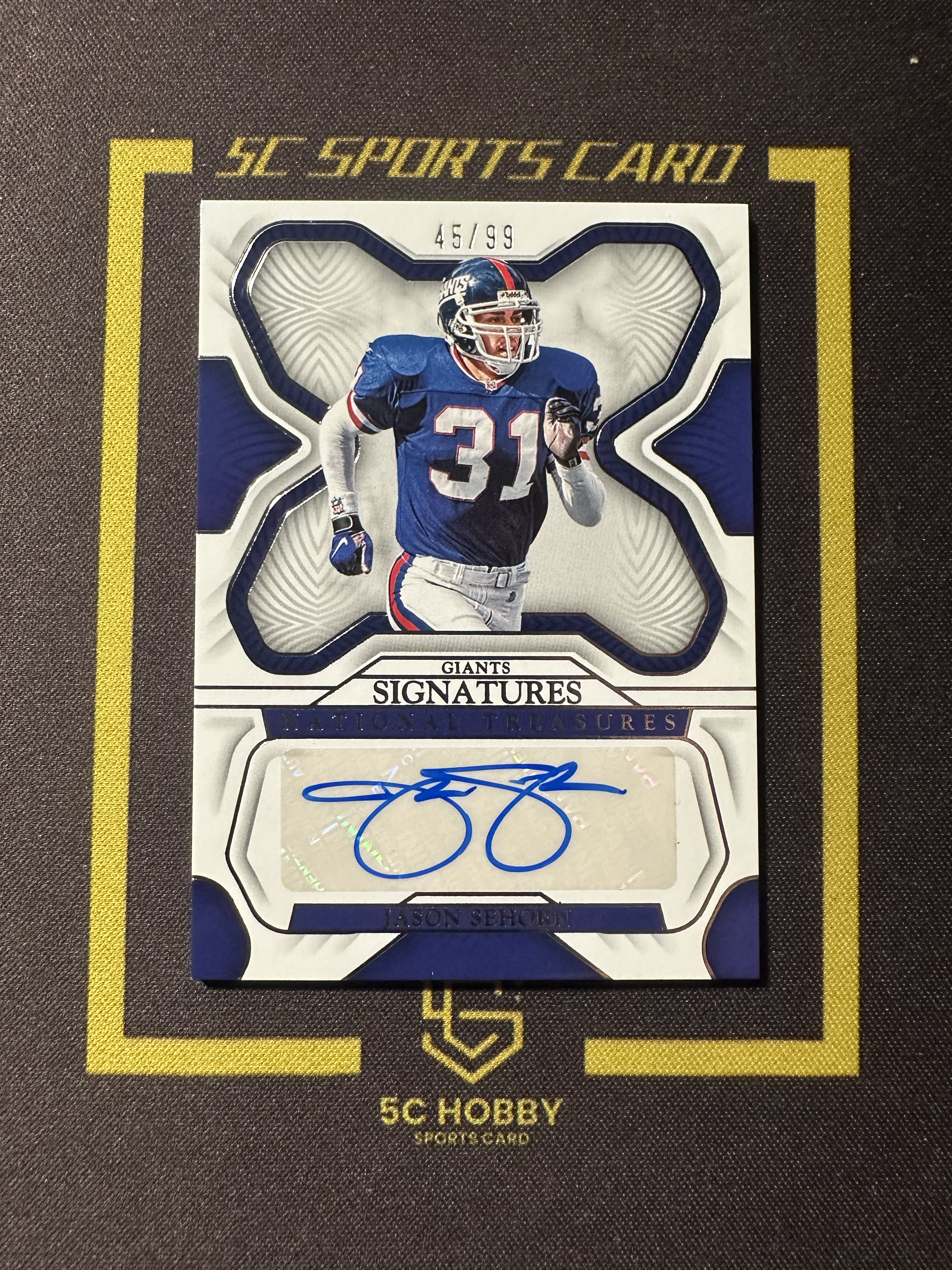 【主演出卡】 2022 panini 国宝 national treasures 橄榄球 巨人队 Jason Sehorn 名宿签字 45/99 卡品如图 凑套必备