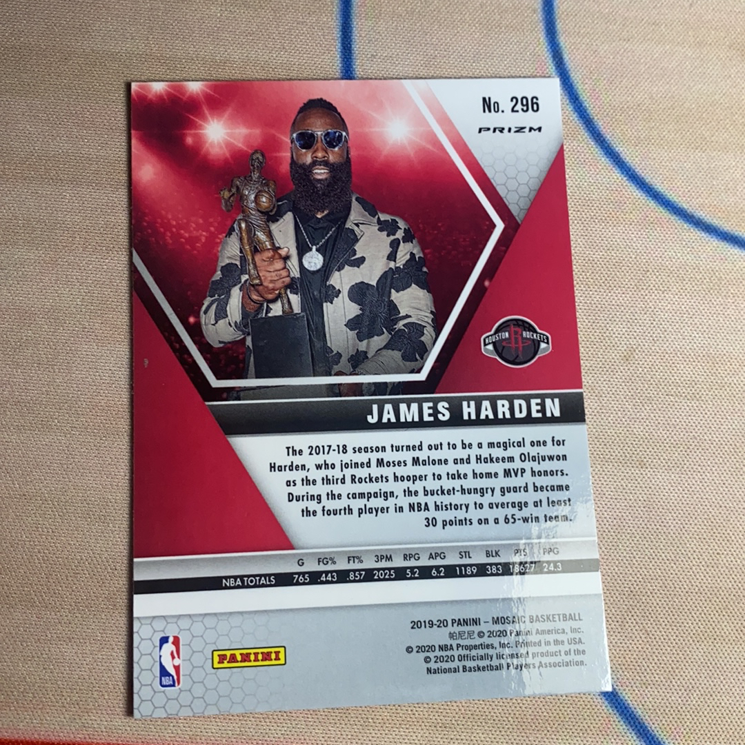2019-20 Panini Mosaic James Harden 马赛克 火箭 詹姆斯 哈登 粉折 马赛克折 折射 MVP 捧杯图 特卡 卡品如图 介意勿拍