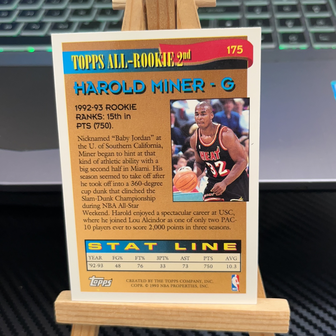 1993 Topps Board Basketball Rookies Harold Miner 哈罗德 迈纳 特卡 卡品如图 凑图必备 值得收藏!免费代卖!