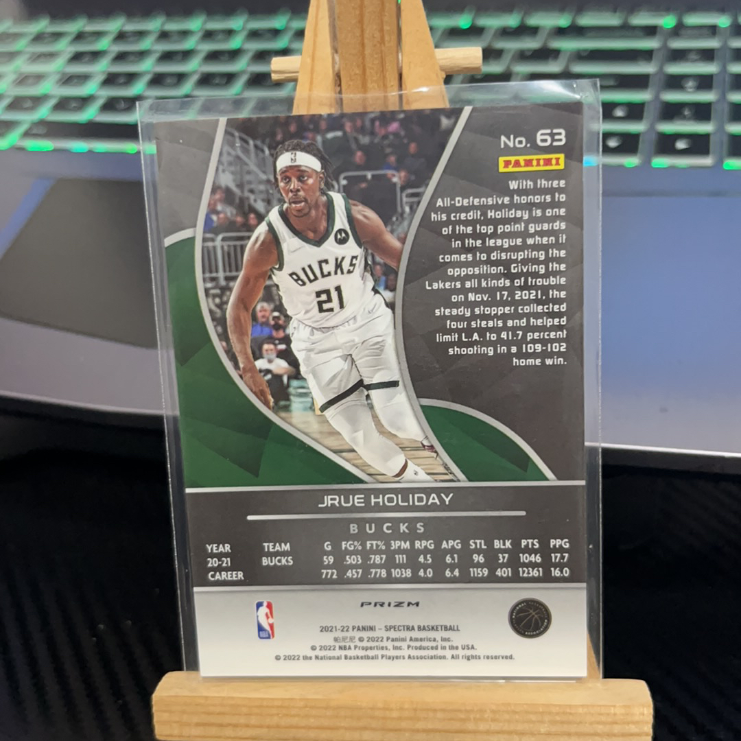 2021-22 Panini Spectra Jrue Holiday 朱 霍乐迪 雄鹿 篮网 折射 光谱 卡品如图 凑图必备 值得收藏!