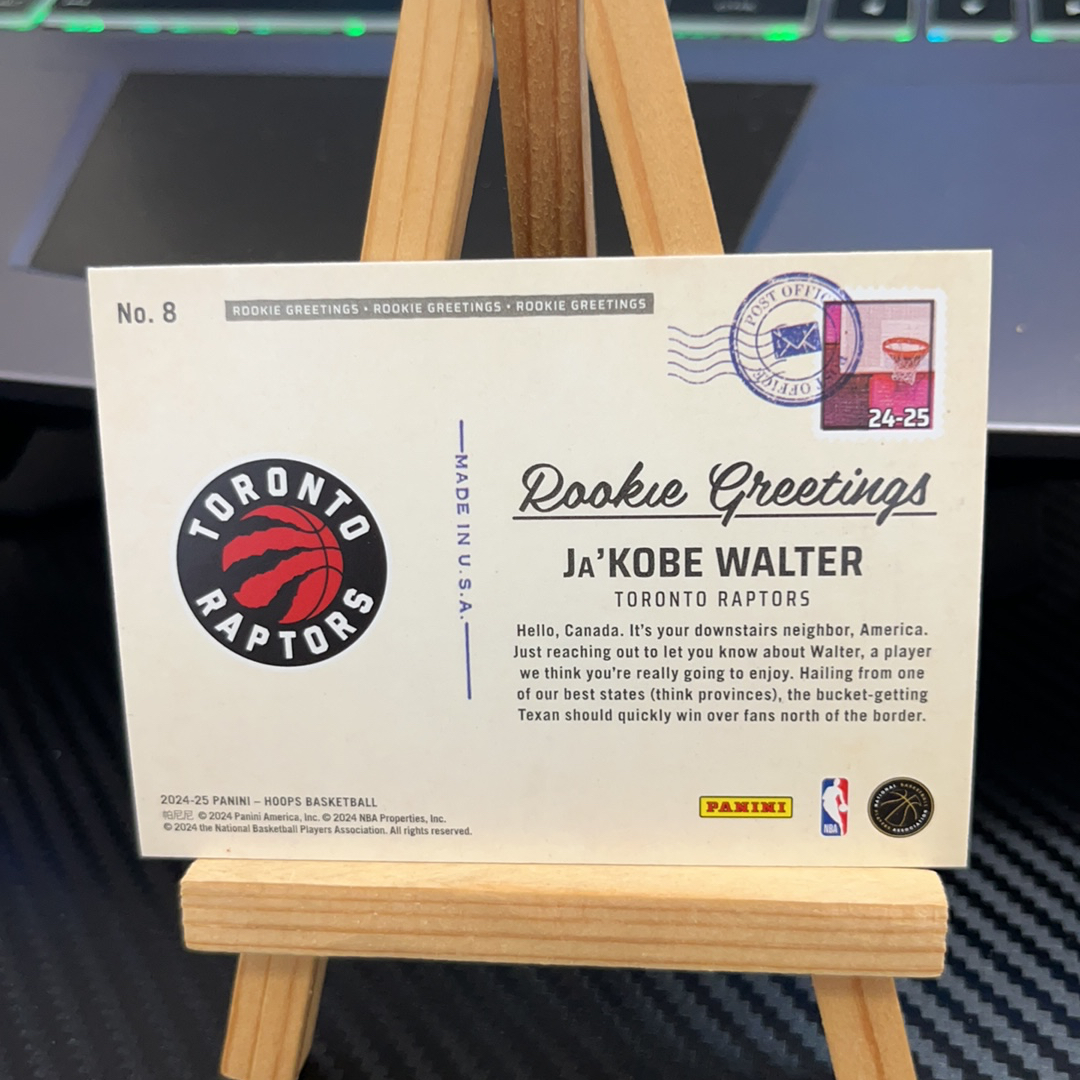 2024-25 Panini NBA Hoops Ja'Kobe Walter RC 贾科比 沃尔特 猛龙 新秀 hoops系列 特卡 卡品如图 凑图必备 值得收藏!免费代卖!