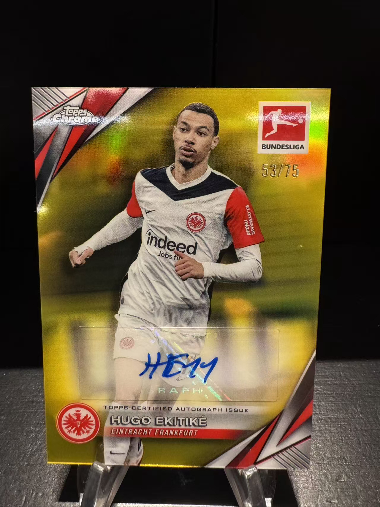 龖2025 Topps Chrome Hugo Ekitike TC 欧冠 法兰克福 巴黎圣日耳曼 埃基蒂克 53/75编 黄折 签字卡 印见图 未来可期 卡品如图 MJ002L