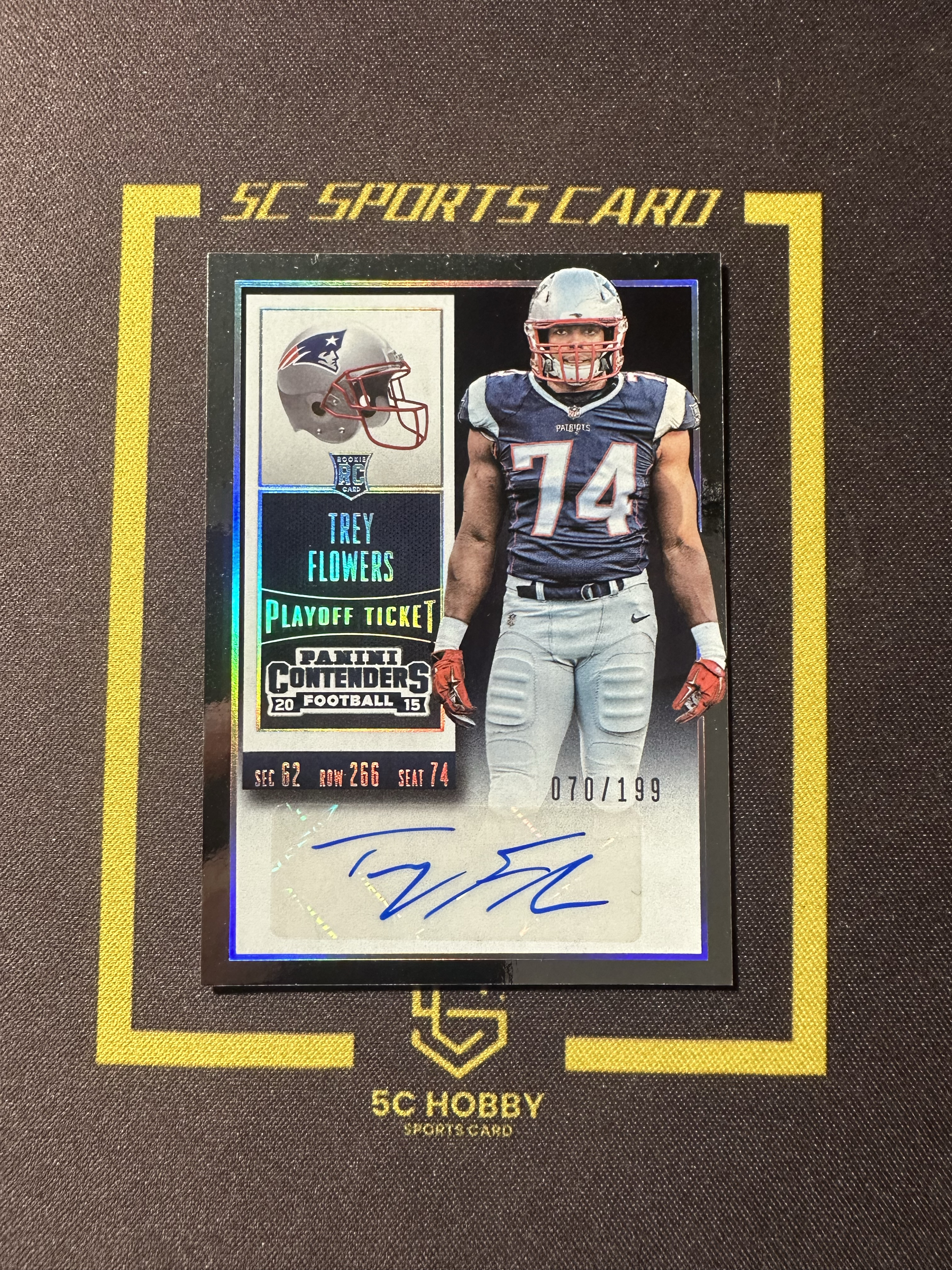 【主演出卡】2015 panini 橄榄球 contender 球票系列 爱国者 Trey Flowers 银版 070/199 新秀 球票 签字 卡品如图