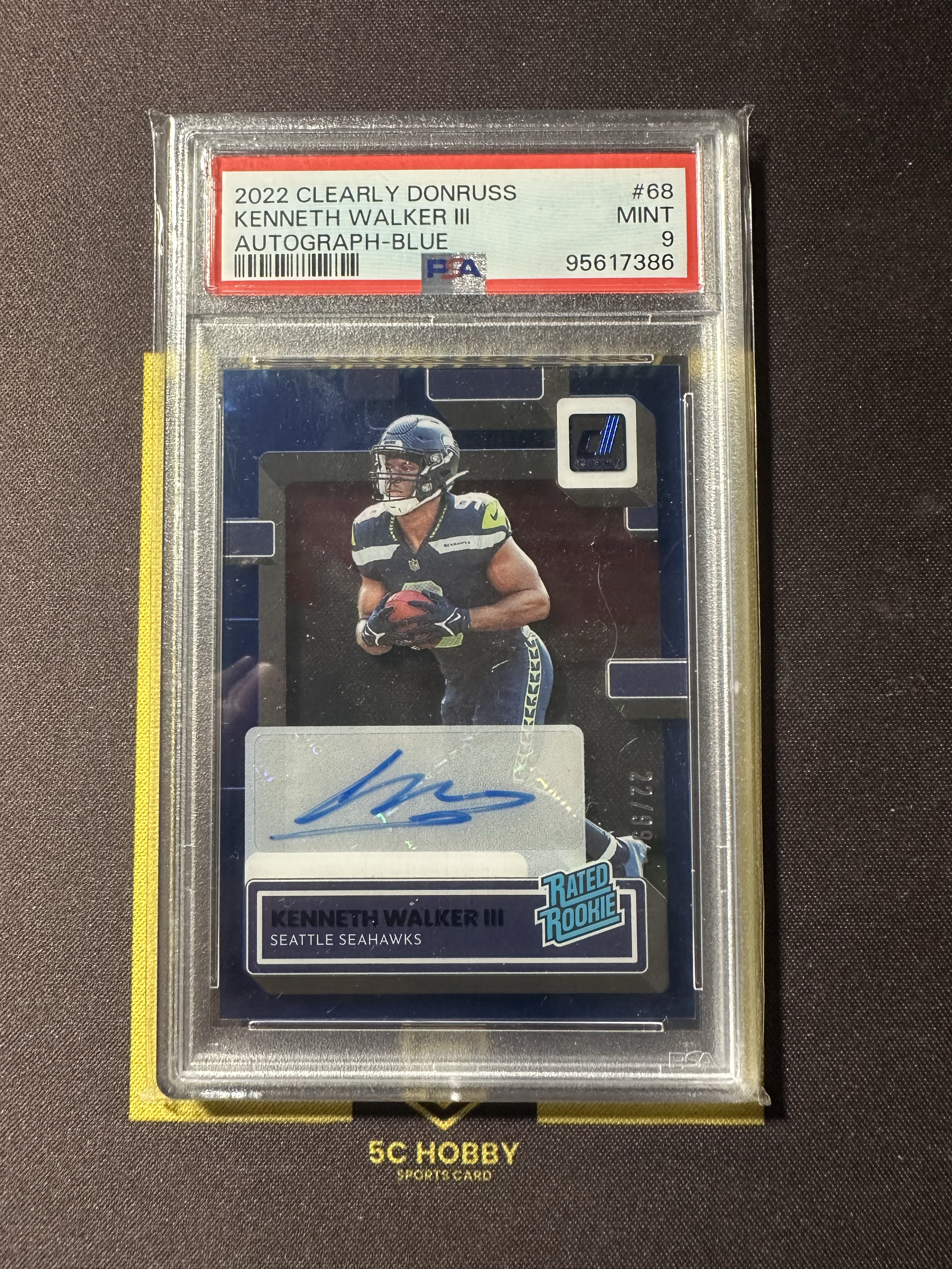 2022 Panini Clearly Donruss Kenneth Walker III RC 【主演出卡】海鹰 超级新秀 沃克 RC 签字 AUTOGRAPH-BLUE #68 PSA9